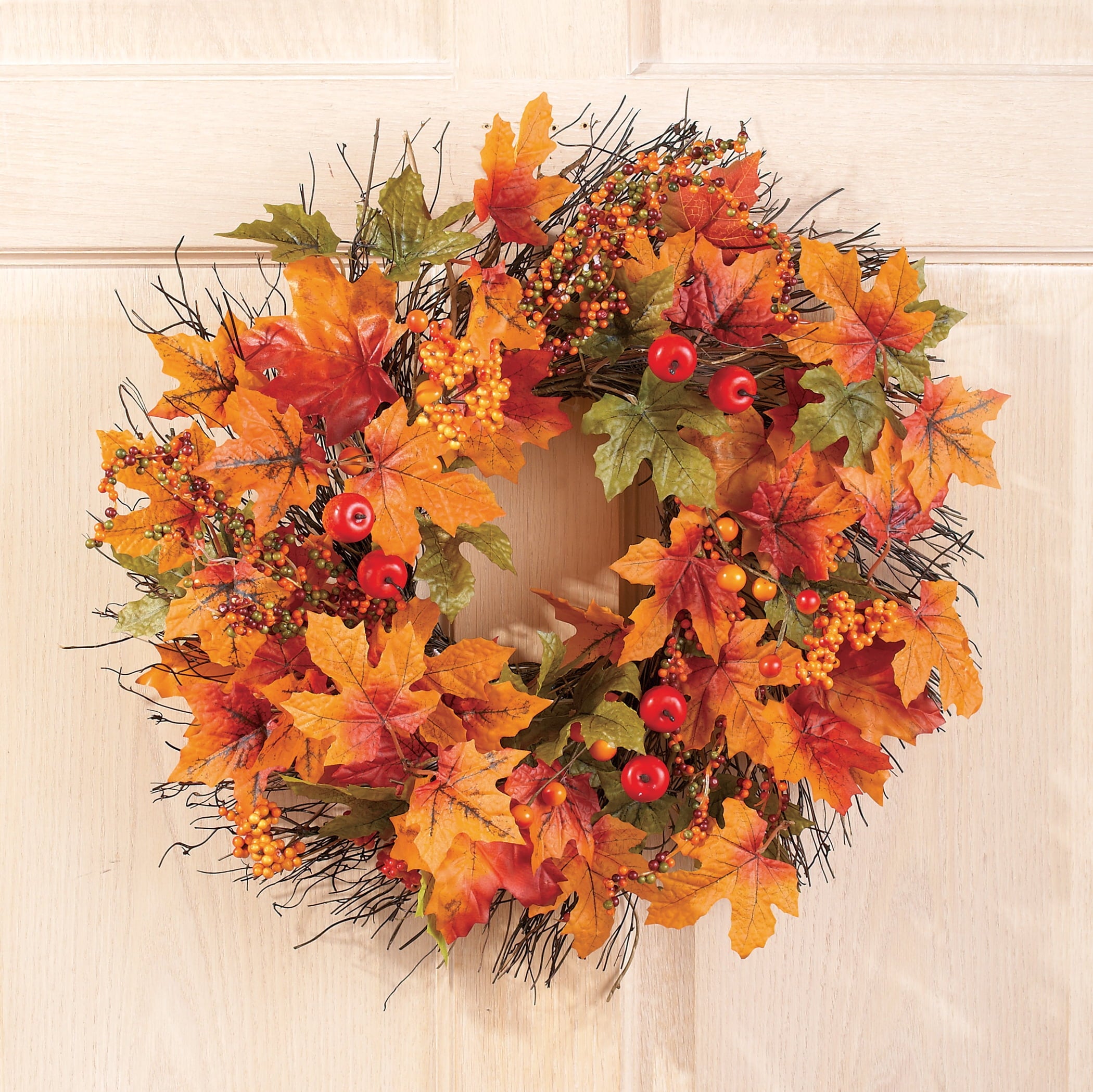 Berry and Autumn Leaves Wreath by Collections Etc., 20-Inch  Diameter, Leaf Wreath for Fall and Home Decor