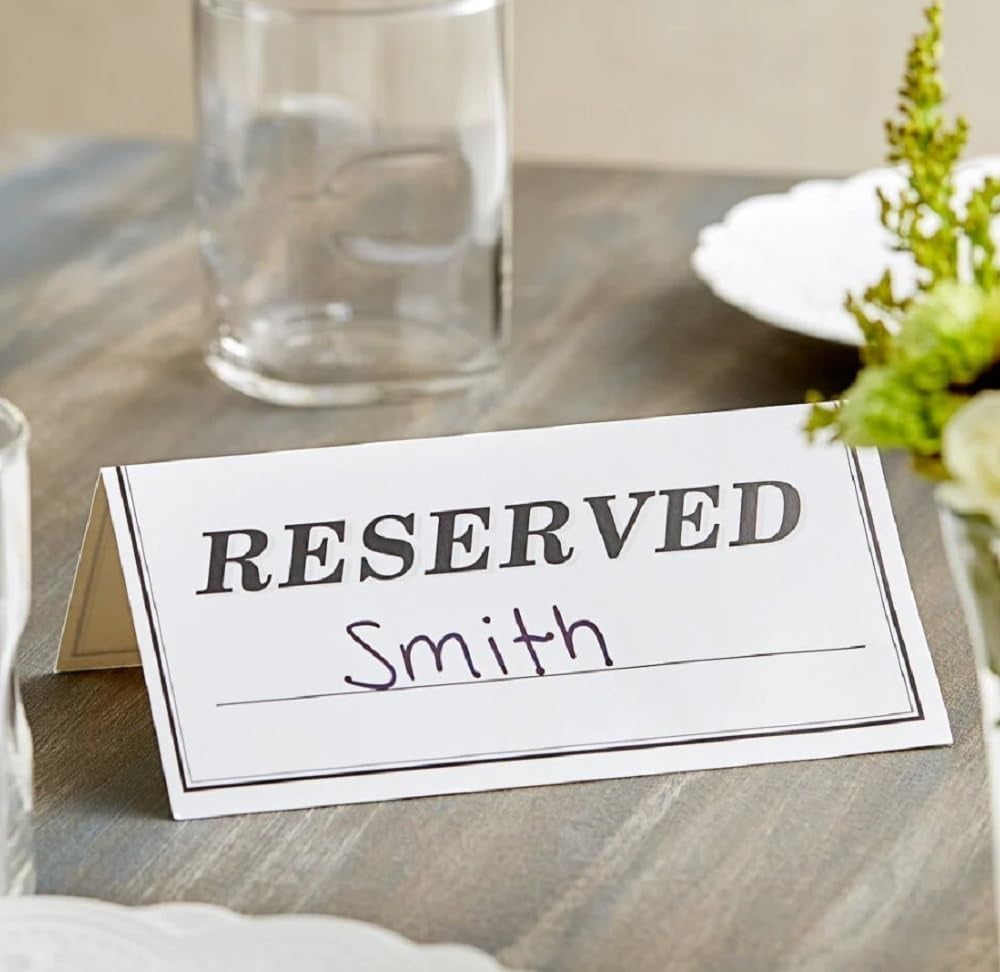 Soro Essentials- Set of 250- Double-Sided 6" x 3" Reserved Table Tent Sign - Reserved Table Signs for Wedding Party Restaurant Double Sided Paper Reserved Table Tent Card