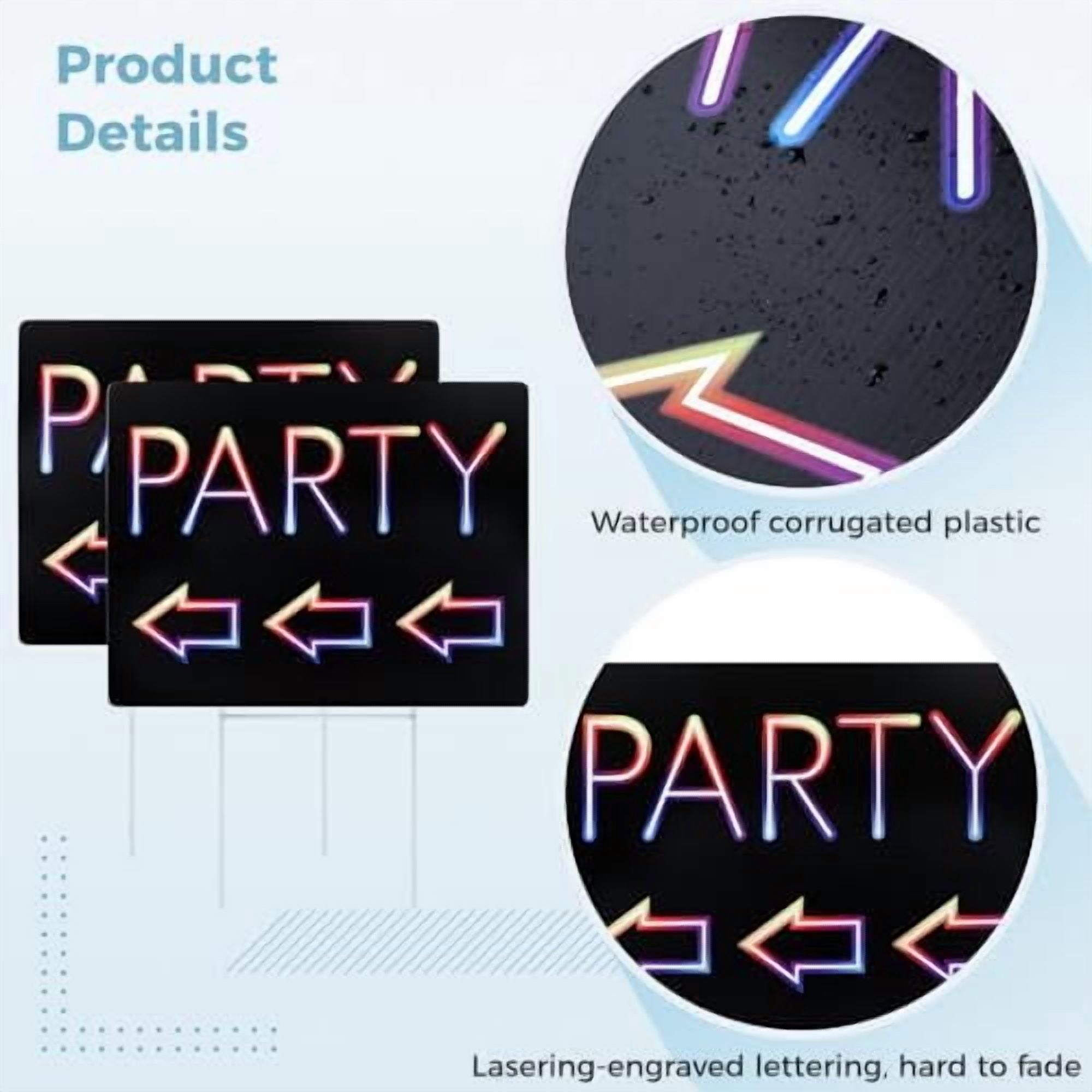 Double-Sided Party Signs 17 x 13'' With Metal H Stakes - Waterproof Corrugated Plastic Birthday Direction Signs - This Way Arrow  (2 Packs)
