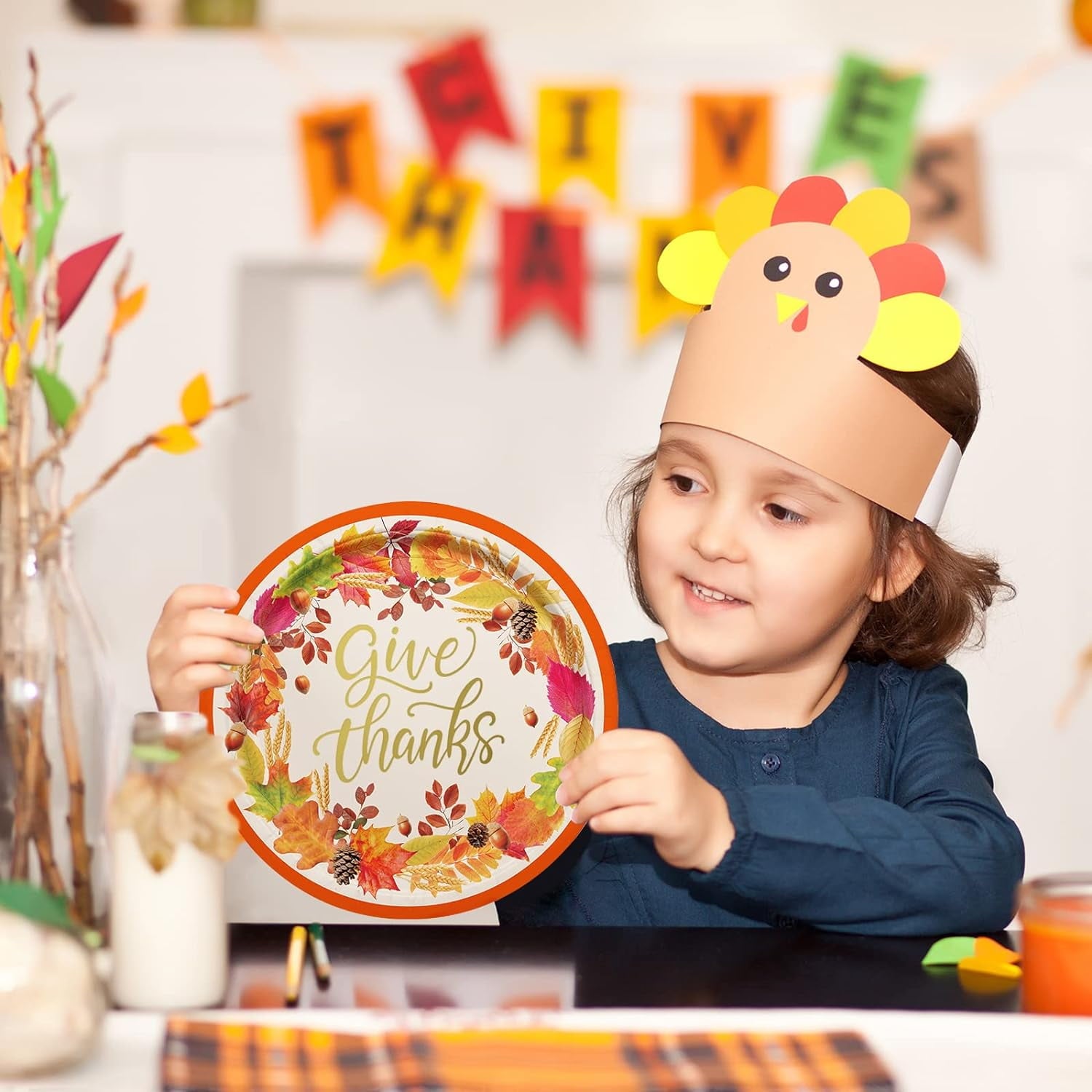 Fall theme Party Supplies Kit, Serve 25, Autumn Harvest Disposable Dinnerware Includes: Paper Dinner Plates, Dessert Plates, Napkins, Cups, and Tablecloth, for Thanksgiving Party Decorations