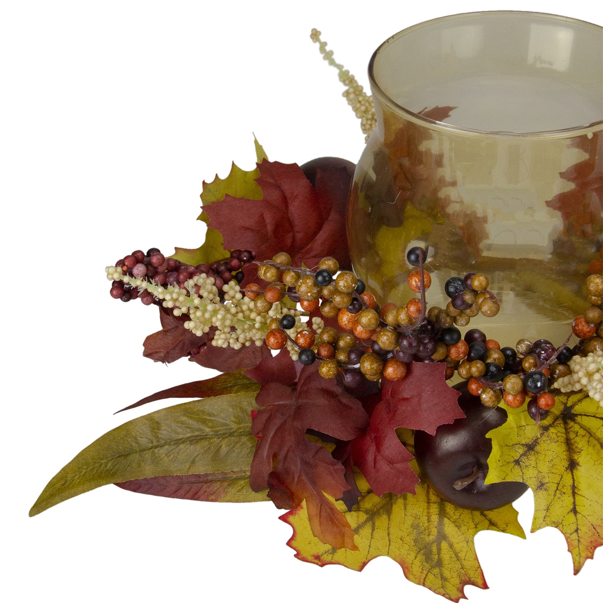 17" Autumn Harvest Apple and Berry Hurricane Glass Pillar Candle Holder