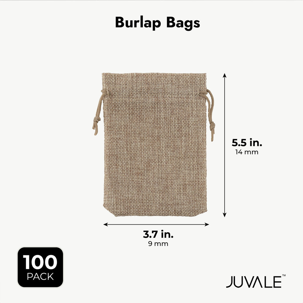 100 Pack Burlap Drawstring Pouch for Jewelry, Party Favors, Arts and Crafts, Natural Brown, 3.7 x 5.5 in