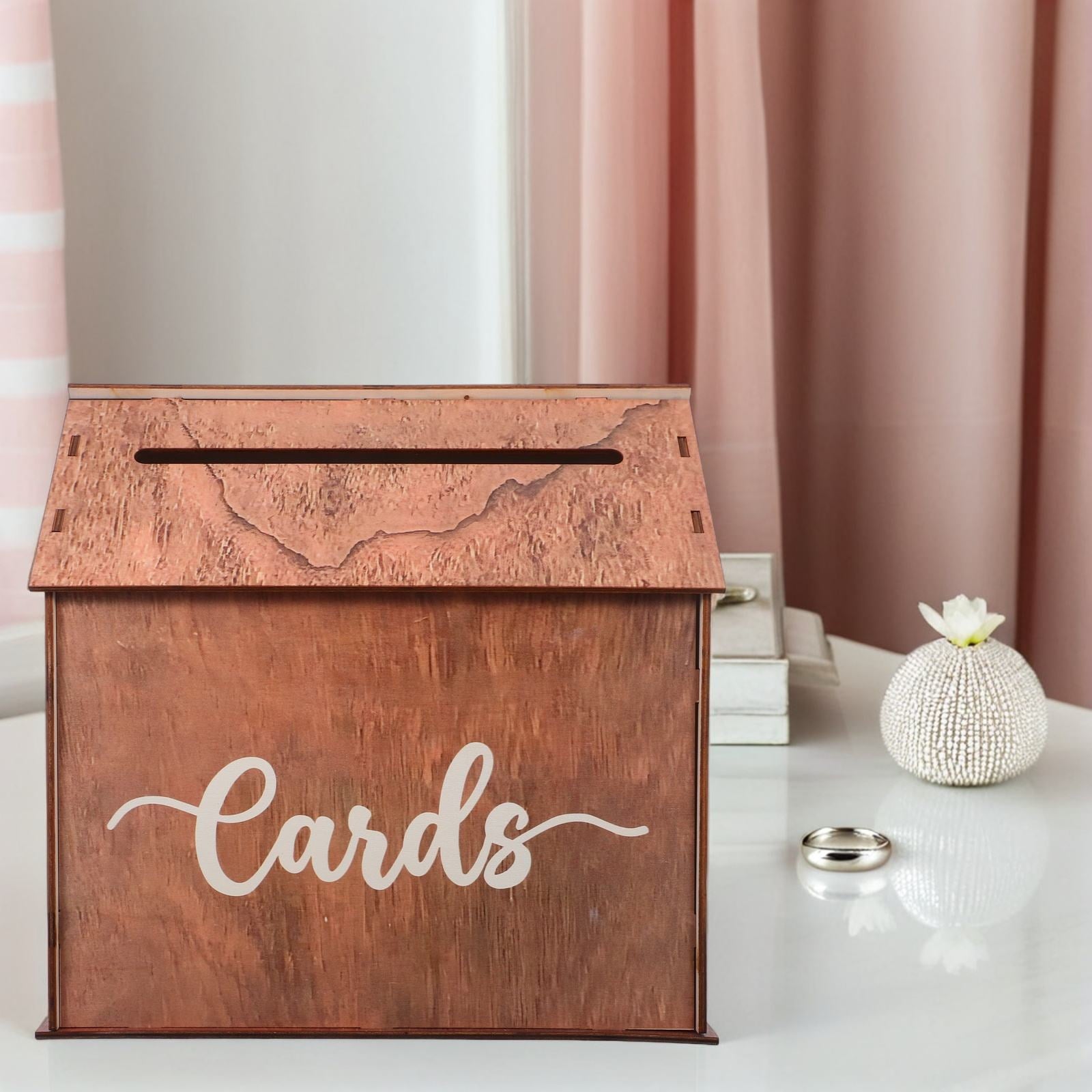 TABLZONE Elegant Wood Wedding Card Holder Box Brown for Birthdays Bridal Showers