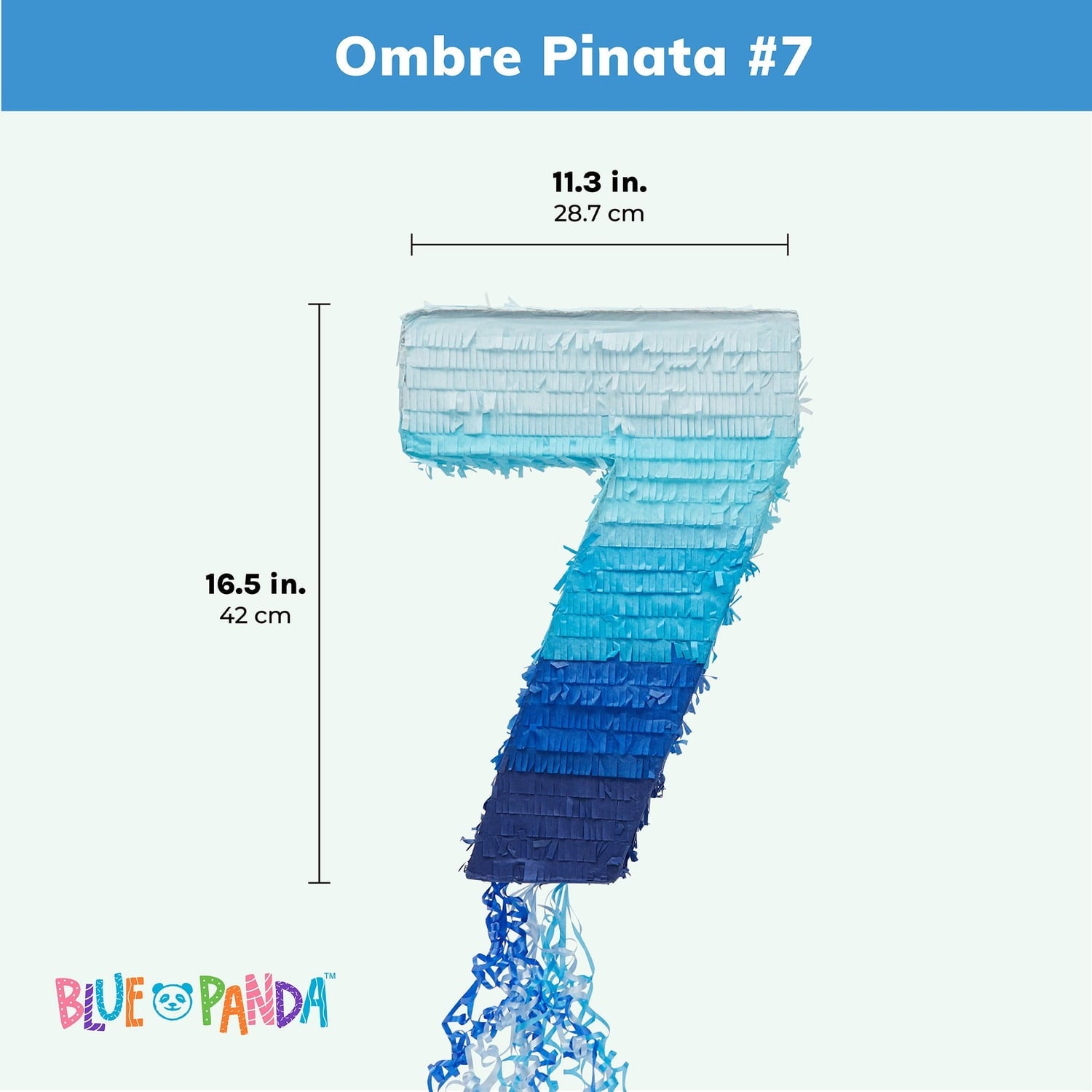 BLUE PANDA Ombre Blue Number 7 Pull String Pinata, Party Game for Kids Ages 3-14, Fillable Hanging Decoration for Birthday Decorations, Holds Candy, Toys & Confetti (16.5 x 11.35 In)