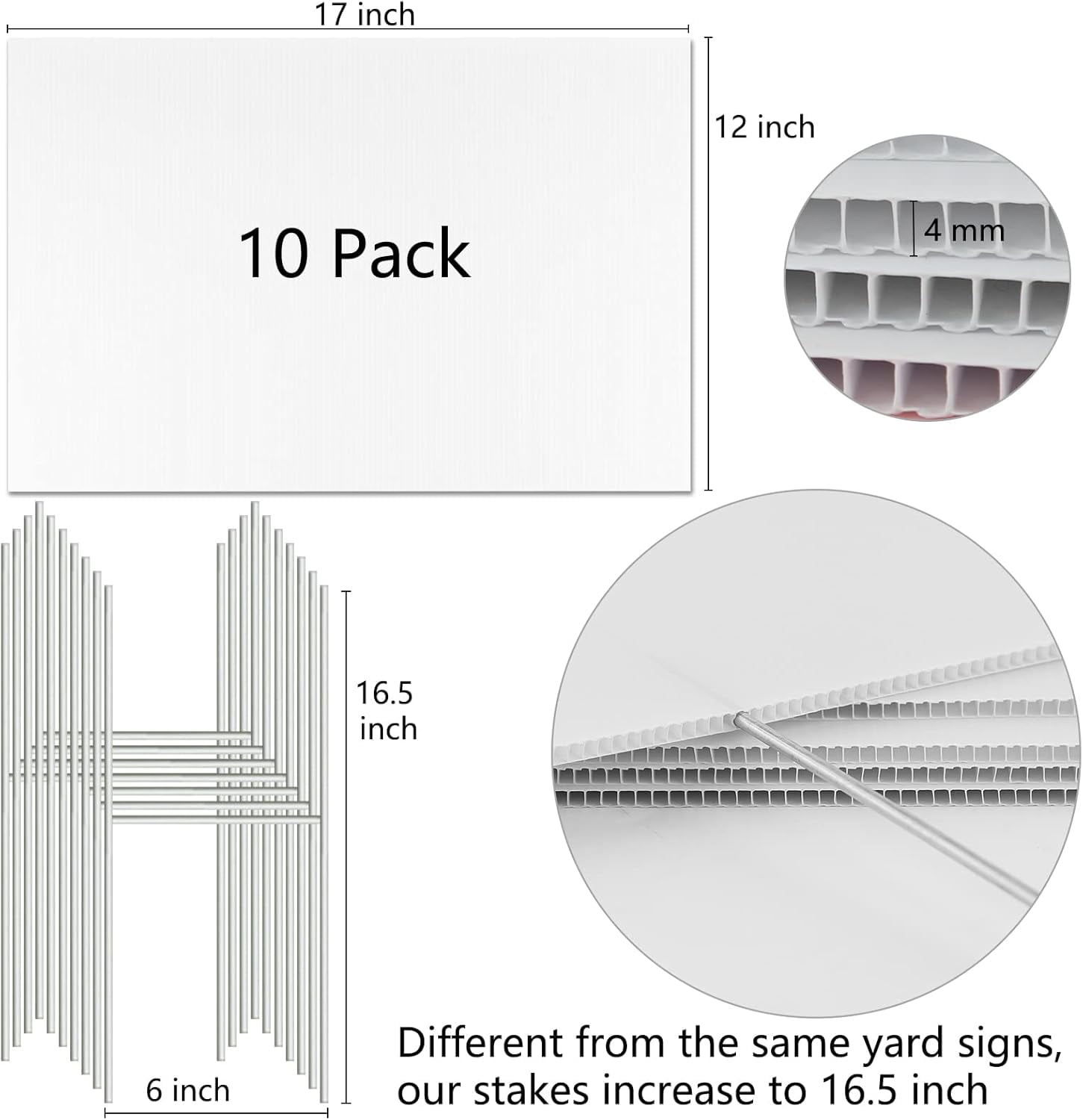 Blank Yard Signs with Stakes, 10 Pack Lawn Signs Corrugated Plastic 17x12 Inches Custom Double Sided for Yard Sale Outdoor, Garage, Open House, Estate, Guidepost, Birthday Party
