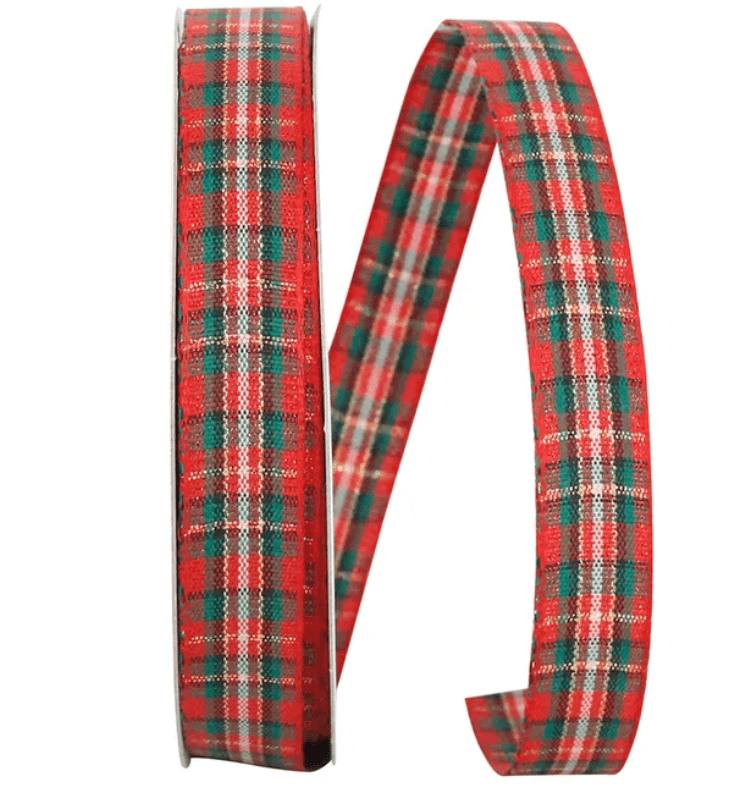 Jam Paper Plaid Christmas Multi-Color Polyester Ribbon, 25Yd X 0.62In, 1/Pack