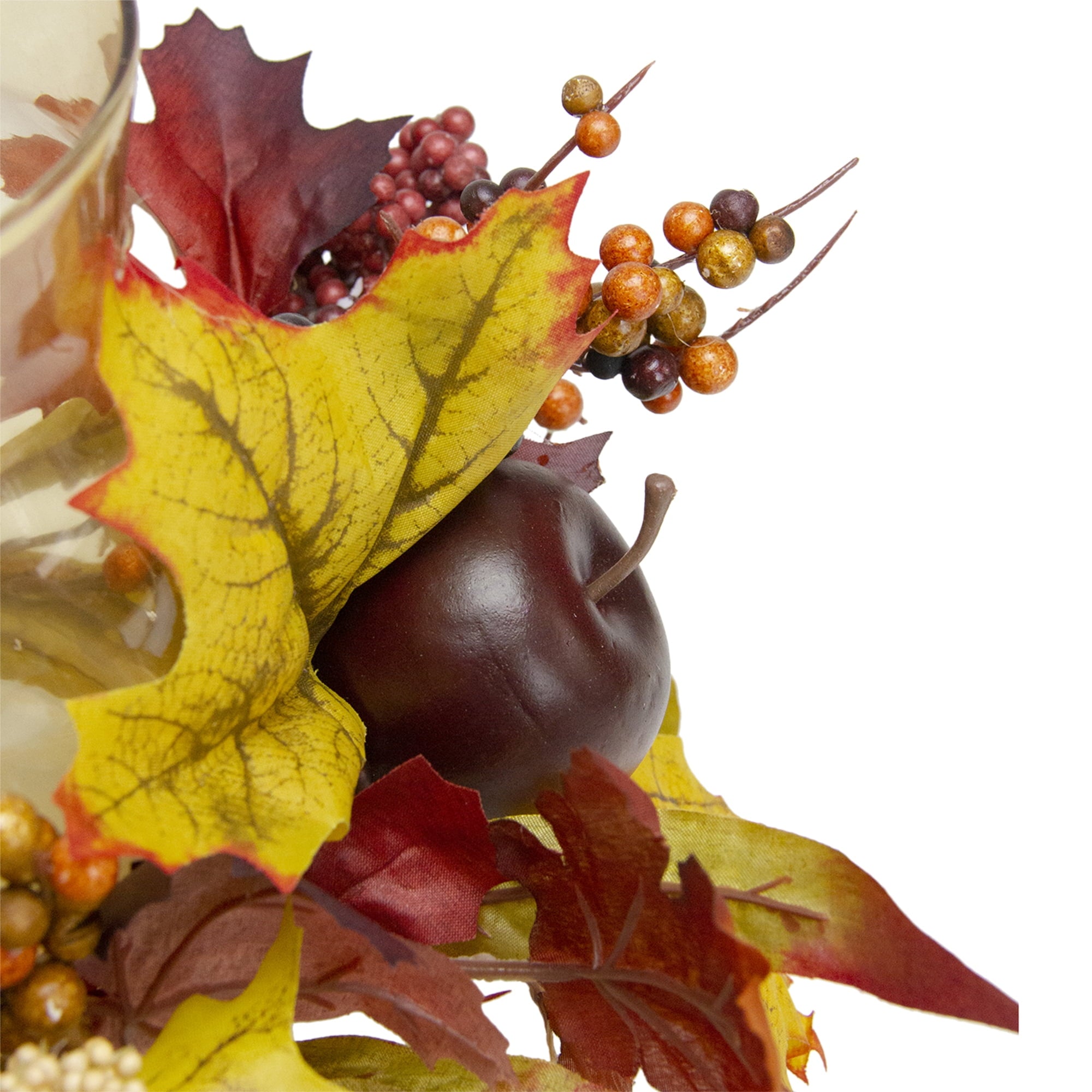 17" Autumn Harvest Apple and Berry Hurricane Glass Pillar Candle Holder