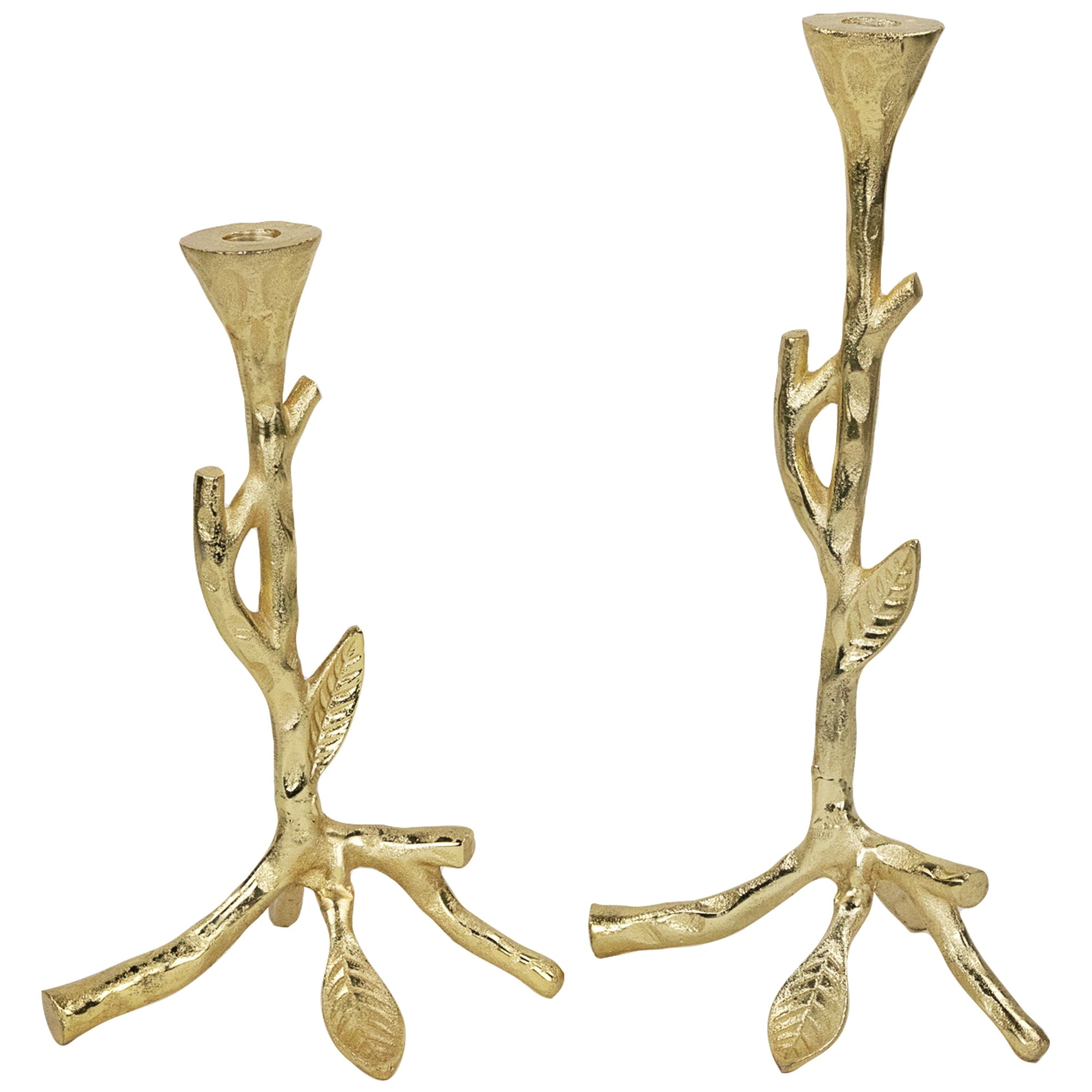 Northlight Leafy Branch Metal Taper Candle Holders - 15" - Gold - Set of 2