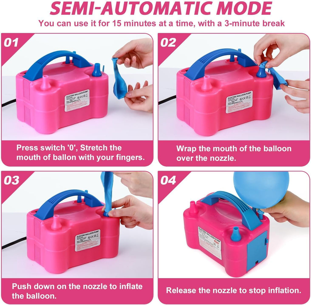 Balloon Pump Electric, Electric Air Pump Replace Manual Balloon Hand Pump, US Standard Plug Balloon Inflator Pump Electric with Dual Nozzles for Balloon Arch, Balloon Stand, Party Decorations