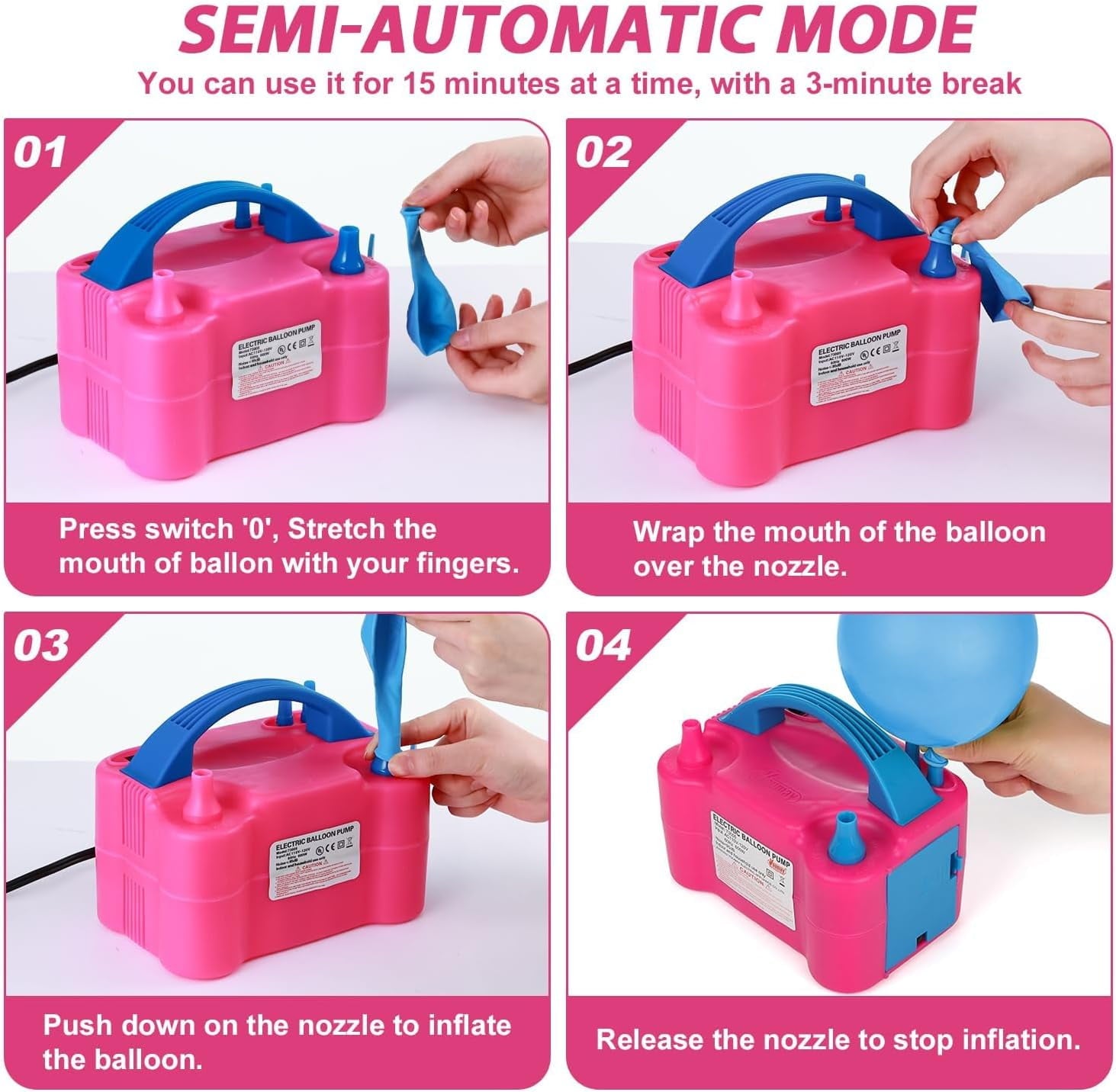 Balloon Pump Electric, Electric Air Pump Replace Manual Balloon Hand Pump, US Standard Plug Balloon Inflator Pump Electric with Dual Nozzles for Balloon Arch, Balloon Stand, Party Decorations