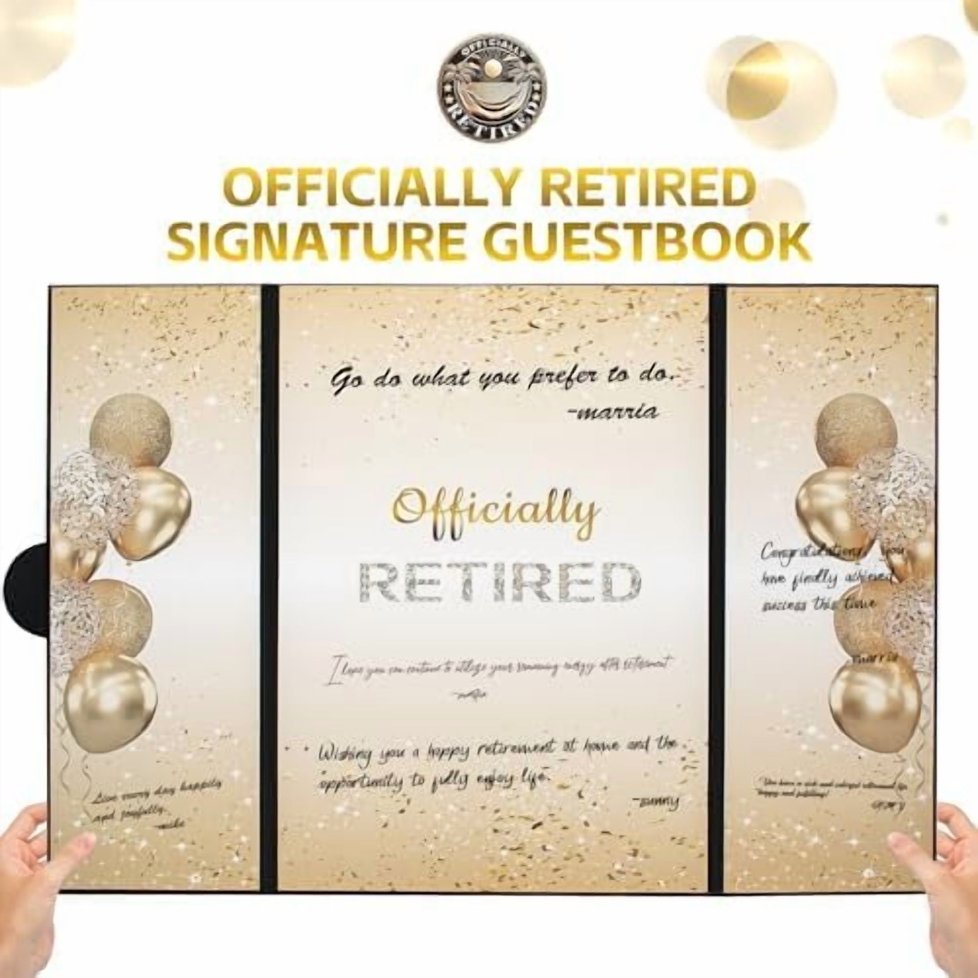 Happy Retirement Party Decorations Signature Guest Book.Black Gold Officially Retired Signature Guestbook Gifts for Men Women.Signing Card Book Board for Retirement Farewell Party Supplies
