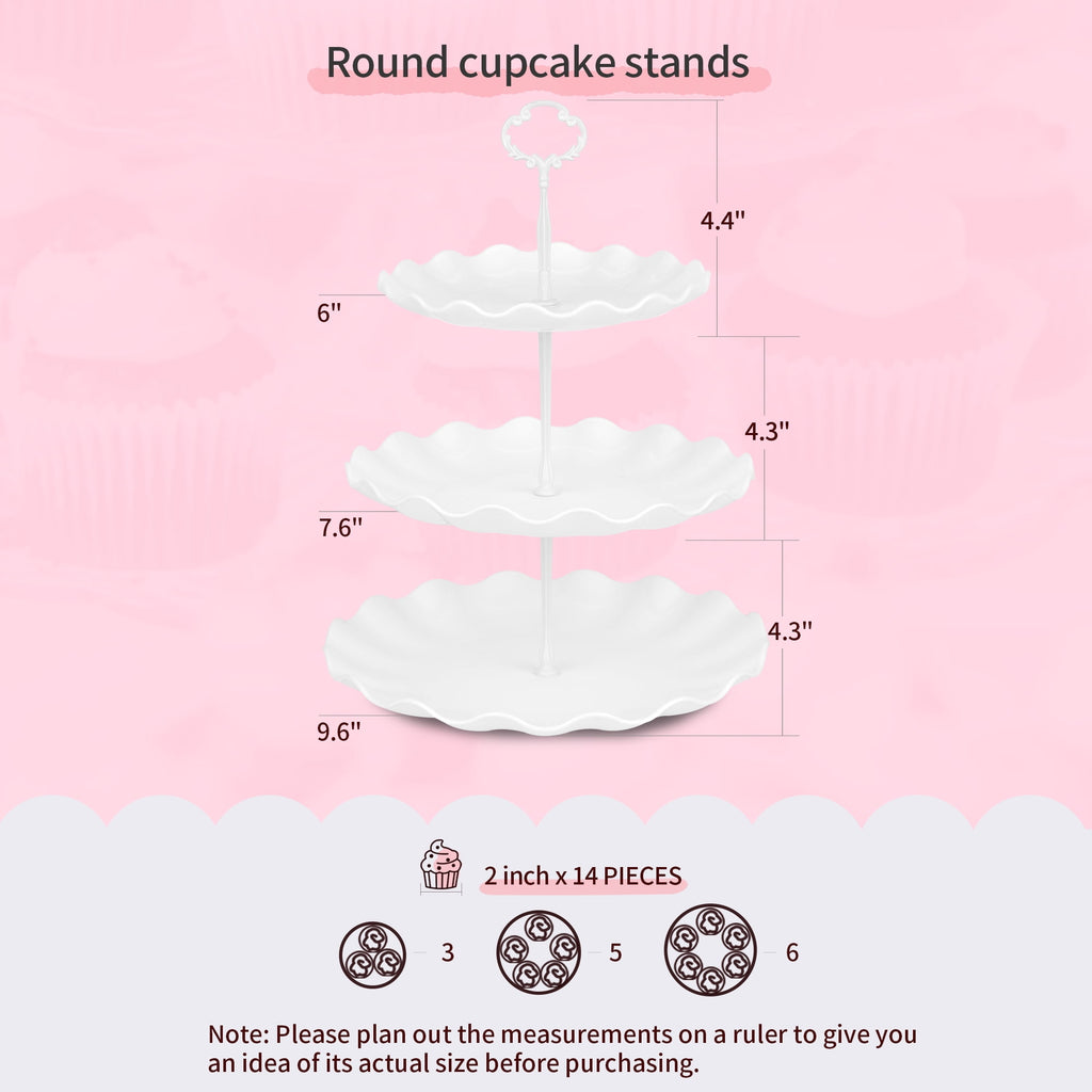 NWK 10 pieces Dessert Cake Stand Set with Appetizer Trays, for Birthday Baby Bridal Shower Party (White)