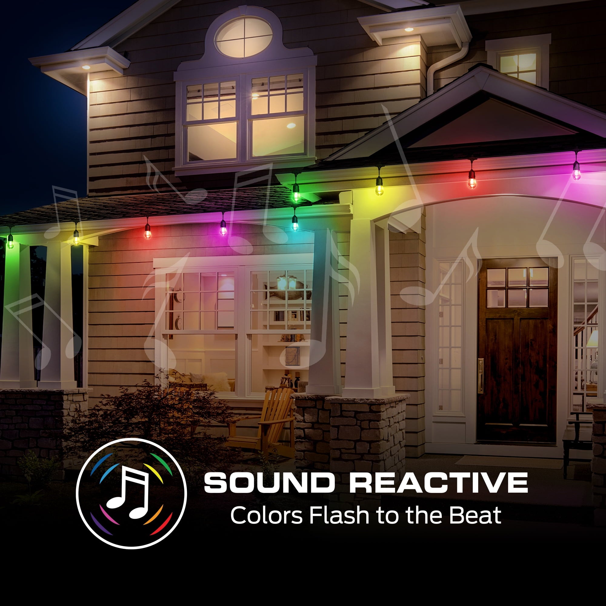 Monster Smart String Lights, Sound Reactive Outdoor String Lights w/ Voice Control, 24ft (12 Lights)