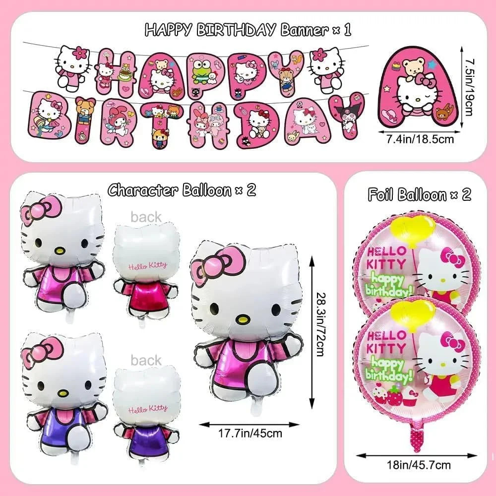 Pink Birthday Decorations Set, Pink Party Supplies Cartoon Theme with Banner, Balloons, Tablecloth, Cake Toppers for Kids Cartoon Theme Party