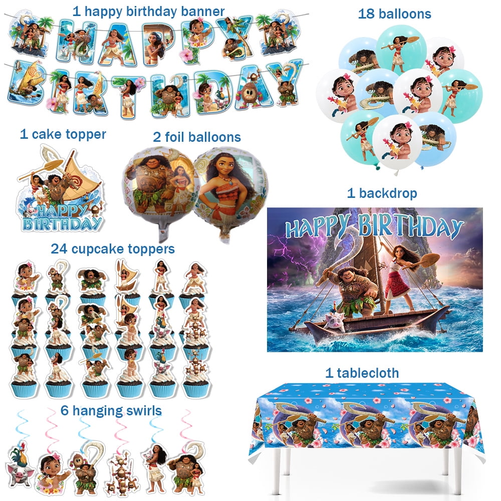 Ocean Princess Birthday Decorations Set Include Banner, Backdrop, Balloons, Hanging Swirls, Cake Cupcake Toppers, Tablecloth Cartoon Party Favors Party Supplies