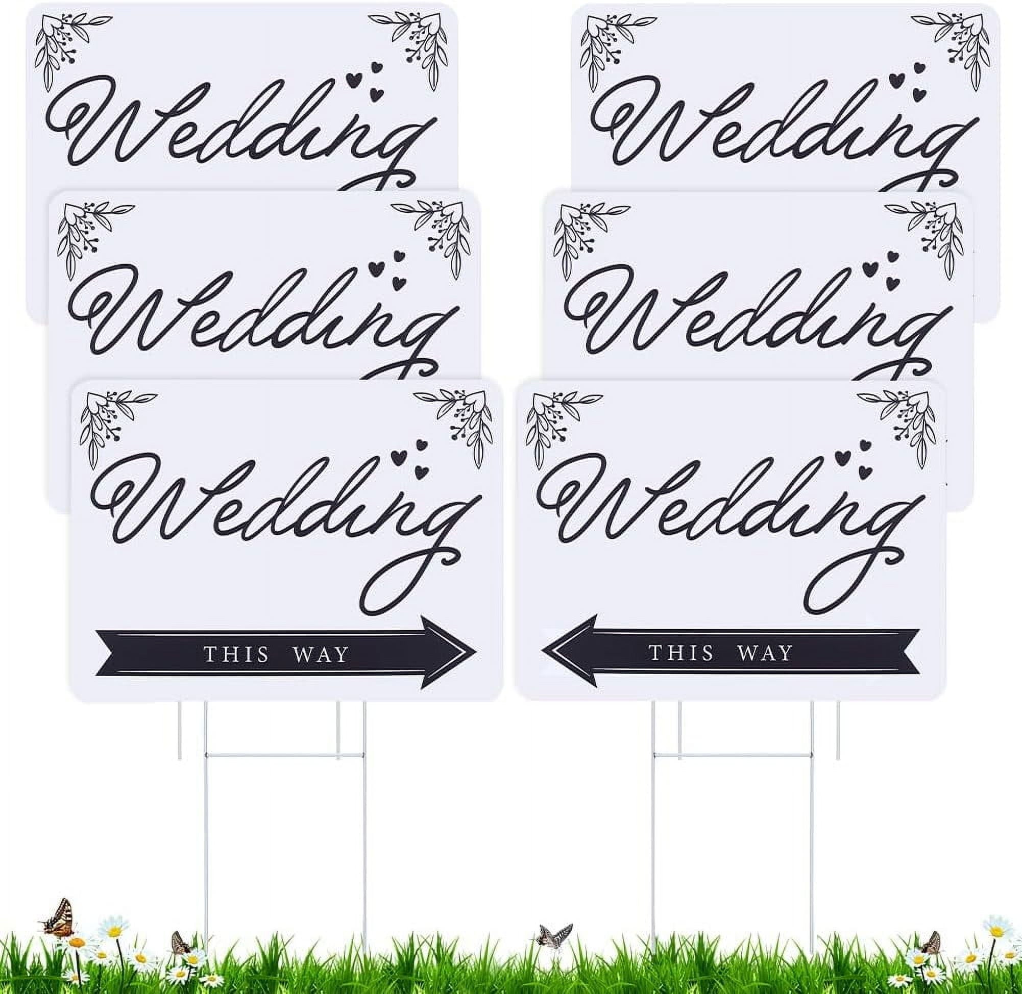 6 PCS Wedding Direction Arrow Signs Wedding This Way Plastic Signs Wedding Signs with H Metal Stakes Single-Sided Printed Wedding Directional Signs Lawn Yard Signs Decorations 12 x 16