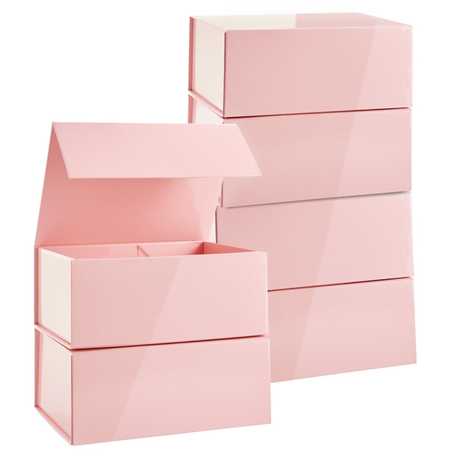 6 Pack Magnetic Gift Boxes with Lids, 9.5 x 7 x 4 Inches for Birthday, Wedding, Groomsman and Bridesmaid Proposal Box (Pink)