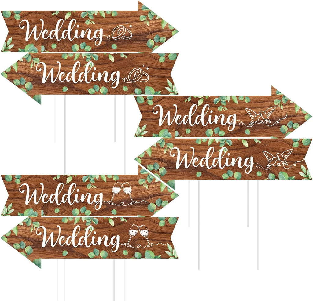 6 Pcs Wedding Direction Sign for Road Ceremony and Reception Double Sided Wedding This Way Arrow Yard Signs with Stakes Waterproof Large Stands for Lawn Outdoor Supply Rustic Decor
