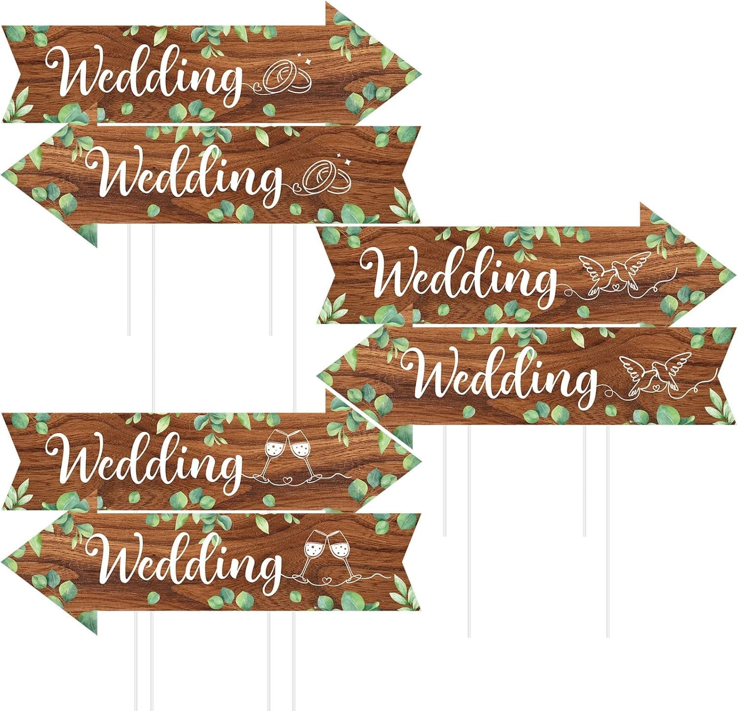 6 Pcs Wedding Direction Sign for Road Ceremony and Reception Double Sided Wedding This Way Arrow Yard Signs with Stakes Waterproof Large Stands for Lawn Outdoor Supply Rustic Decor