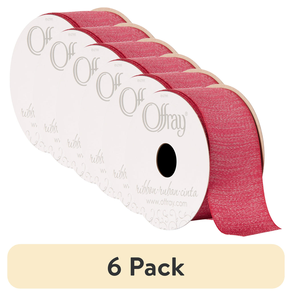 (6 pack) Offray Ribbon, Metallic Raspberry Pink 1 1/2 inch Grosgrain Polyester Ribbon, 9 feet