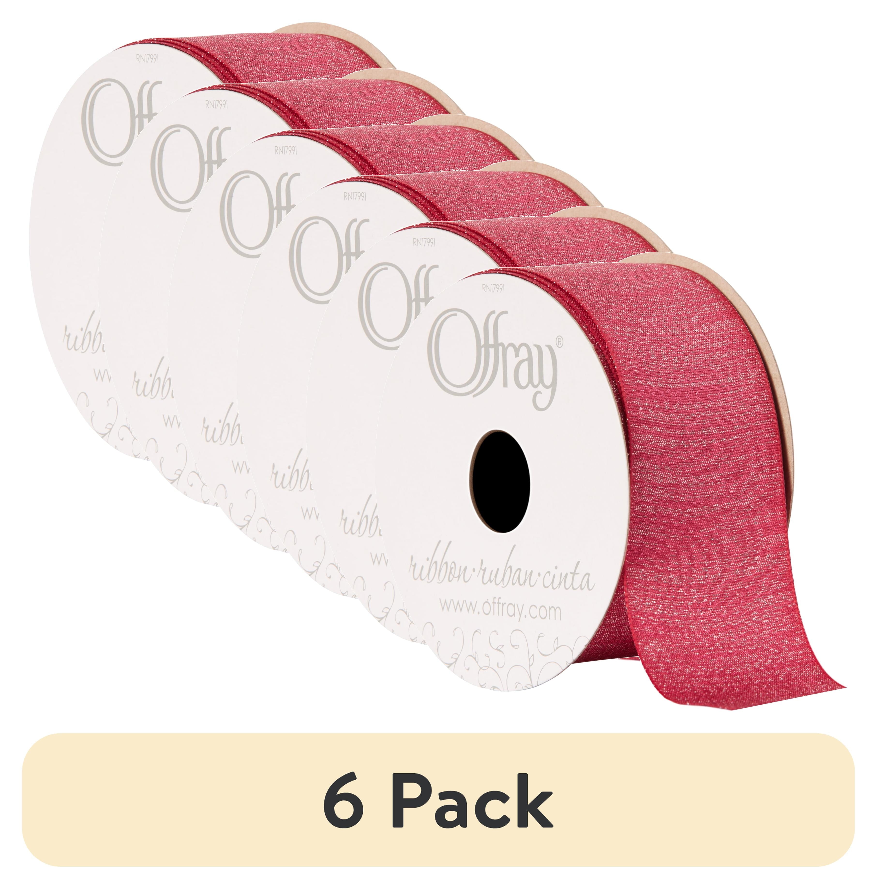 (6 pack) Offray Ribbon, Metallic Raspberry Pink 1 1/2 inch Grosgrain Polyester Ribbon, 9 feet