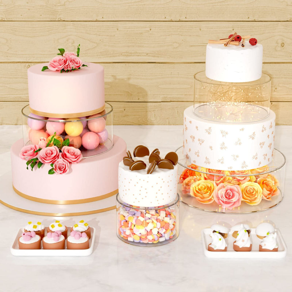NIUBEE Cake Stand for Wedding 2 Tier Cake Stand with Lid,Clear Acrylic Fillable Cake Holders, Baby Shower Cake Birthday Cake Display with 2M LED Lights