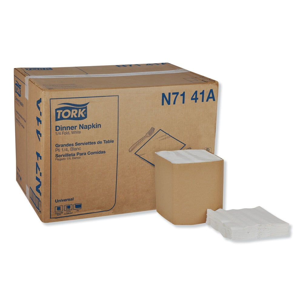 Tork Universal Dinner Napkins, 1-Ply, 17" x 17", 1/4 Fold, White, 4008/Carton -TRKN7141A