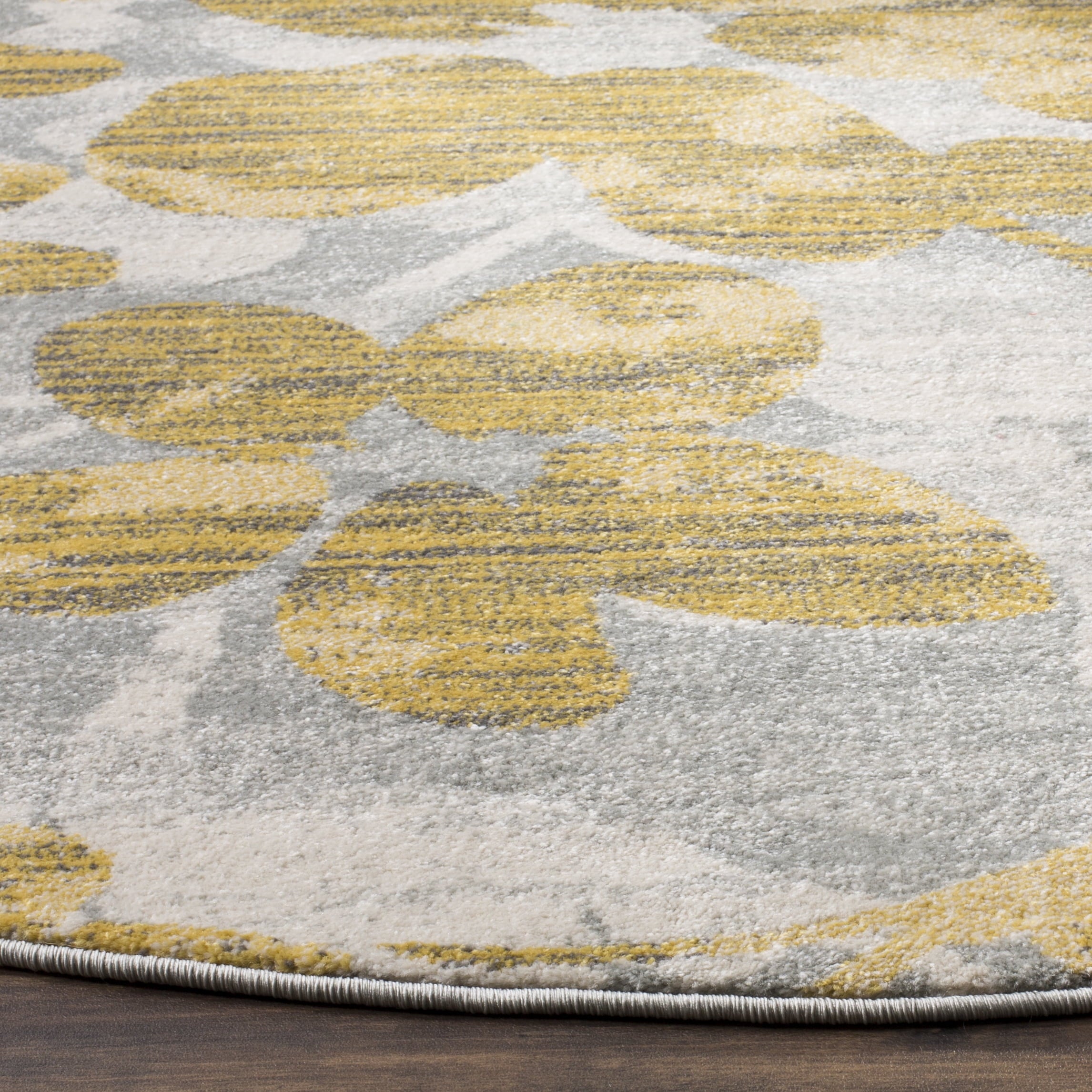 SAFAVIEH Evoke Pavel Floral Area Rug, Grey/Gold, 6'7" x 6'7" Round