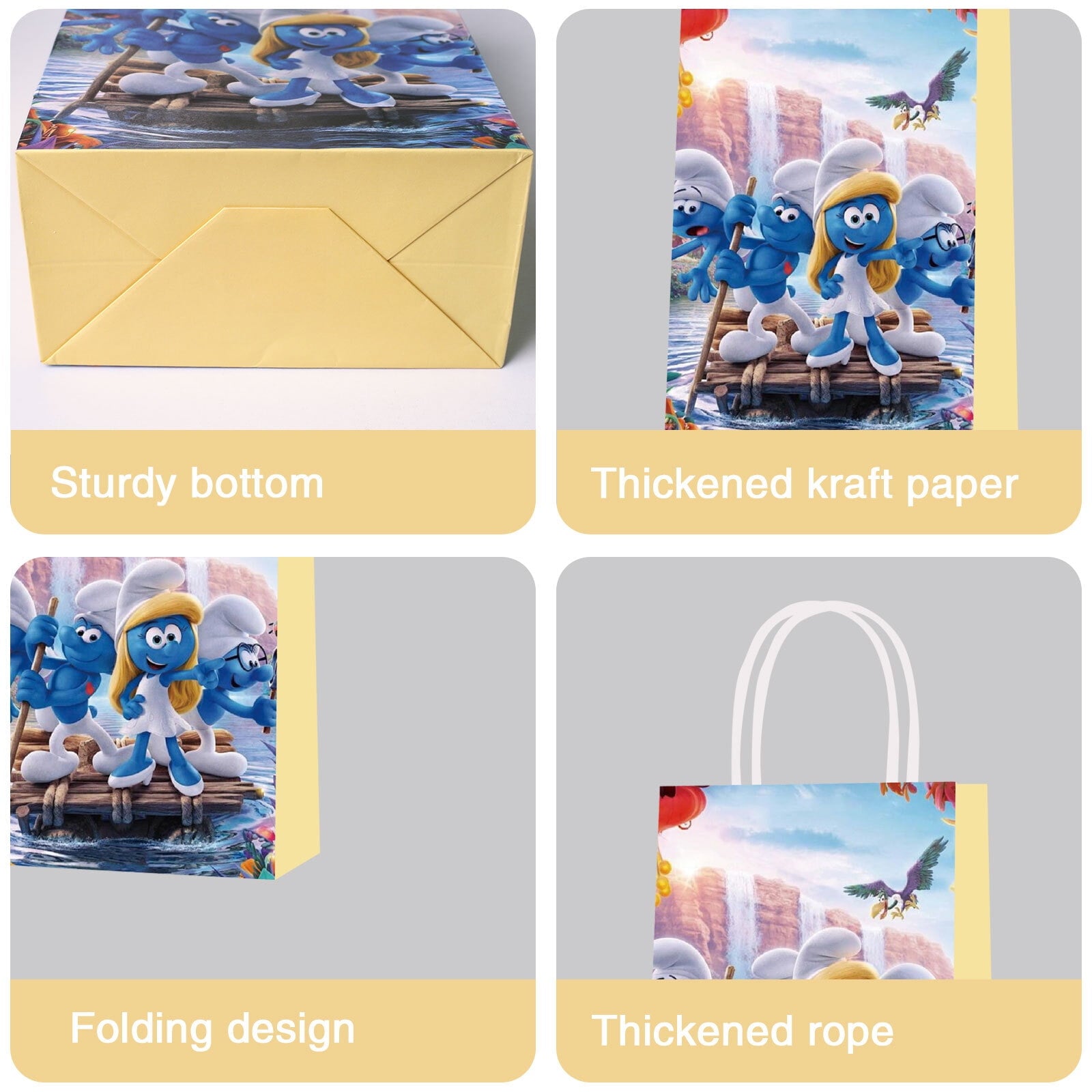 16 Pcs For Smurfs Theme Party Favor Bags – 2 Styles Candy Gift Bags with Handles for Birthday Party Decorations and Celebrations