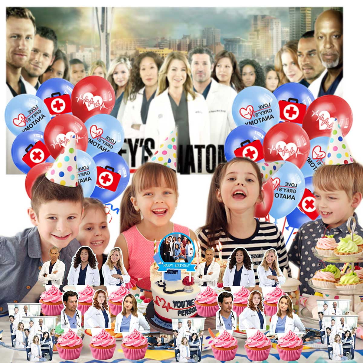 Grey's Anatomy Plates Balloons Party Supplies Plates Cake Toppers Decorations Banner Tableware Birthday Decor