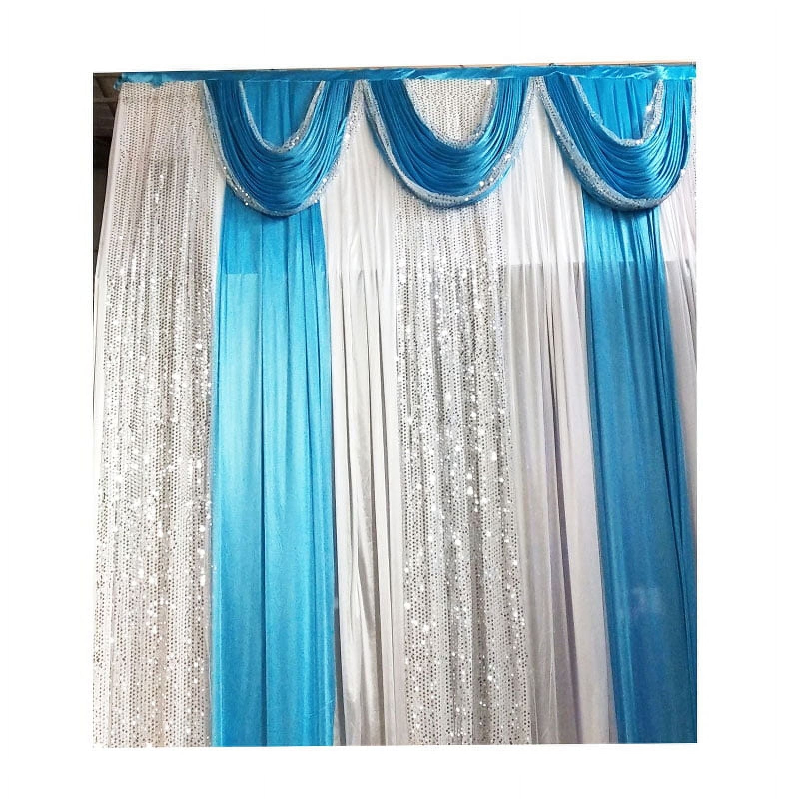 INTBUYING 10ft*10ft Three Fold Blue Wedding Stage Reception Backdrop Curtain Decorations Ceremony Background Party Drapes with Swag Silk Fabric Curtain