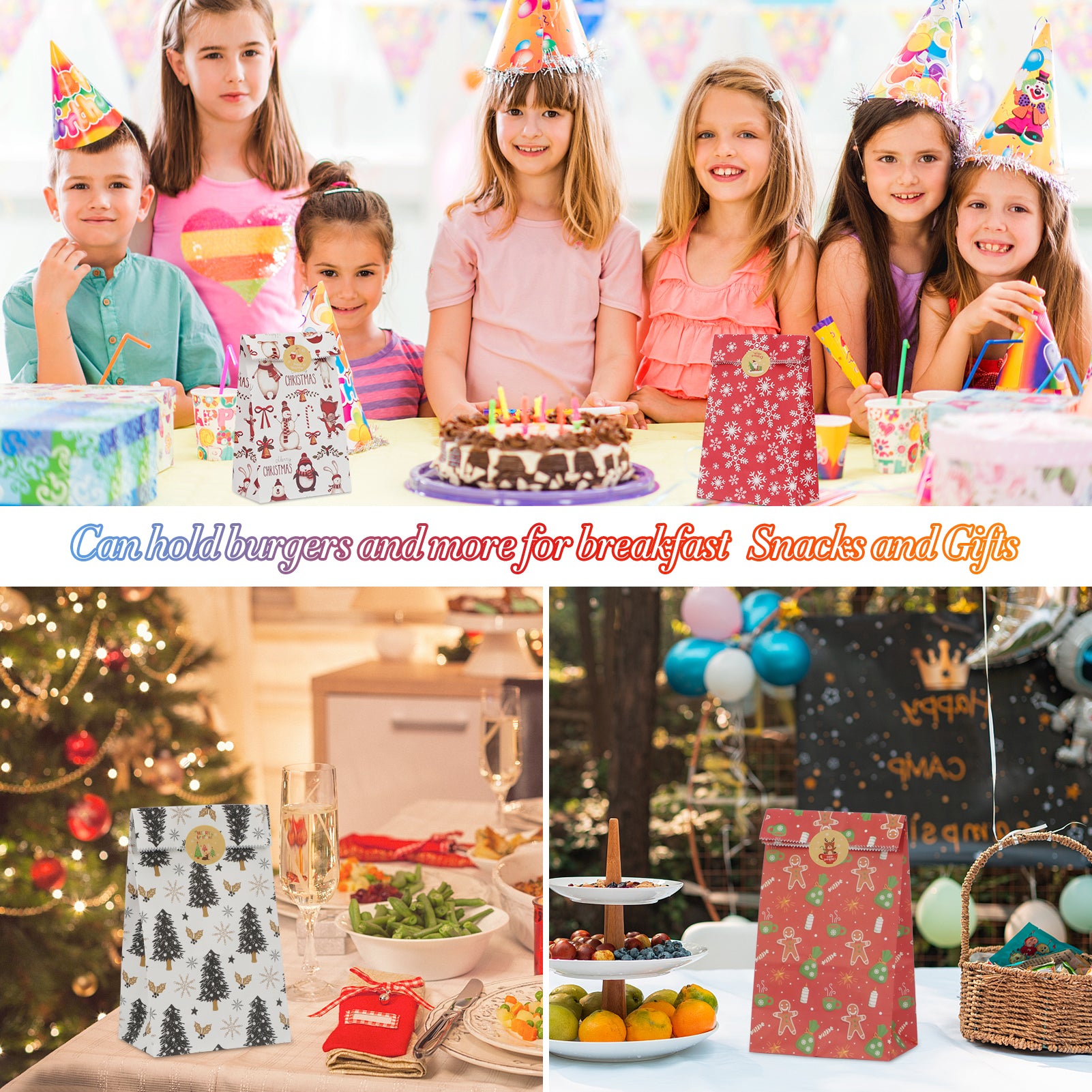 Toplive Christmas Paper Bags, [12 Pack ]Party Gift Candy Treat Bag 6 Patterns Christmas Gift Bags with 12 Pcs Christmas Label Stickers for Party Favors, Holiday Goodie Wrapping
