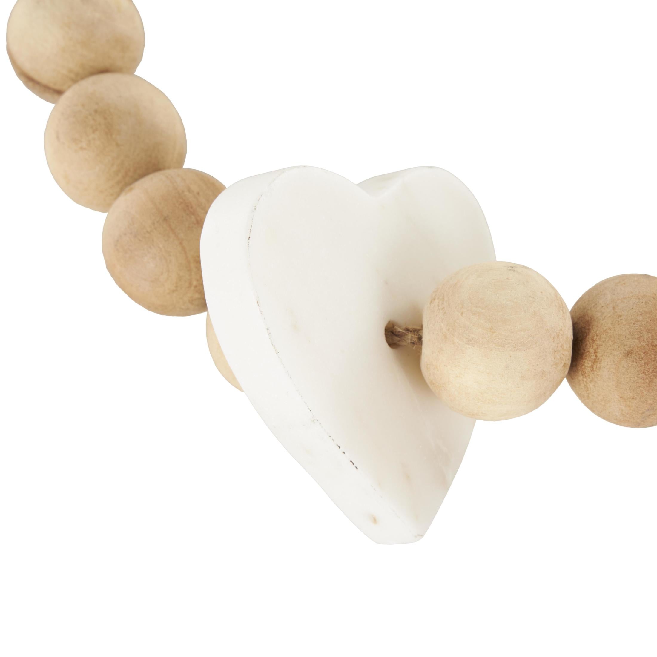 DecMode Handmade Light Brown Marble Heart Garland with Tassel with Knotted Brown Jute and White Accents
