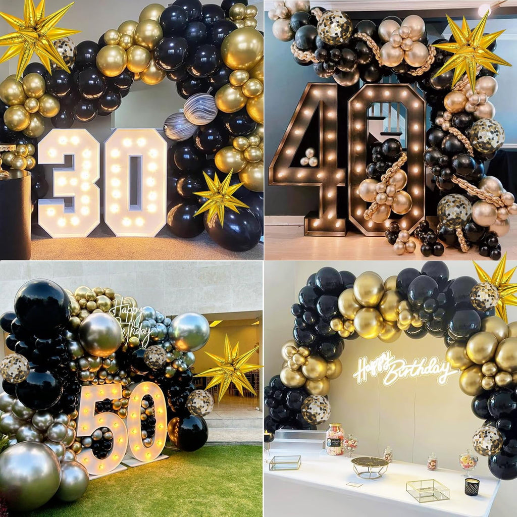 Black and Gold Balloons Garland Arch Kit, Black Gold Confetti Balloons for Class 2025 Graduation Grad Party Decorations Birthday Retirement Prom Bachelorette Pool Party Anniversary Decorations