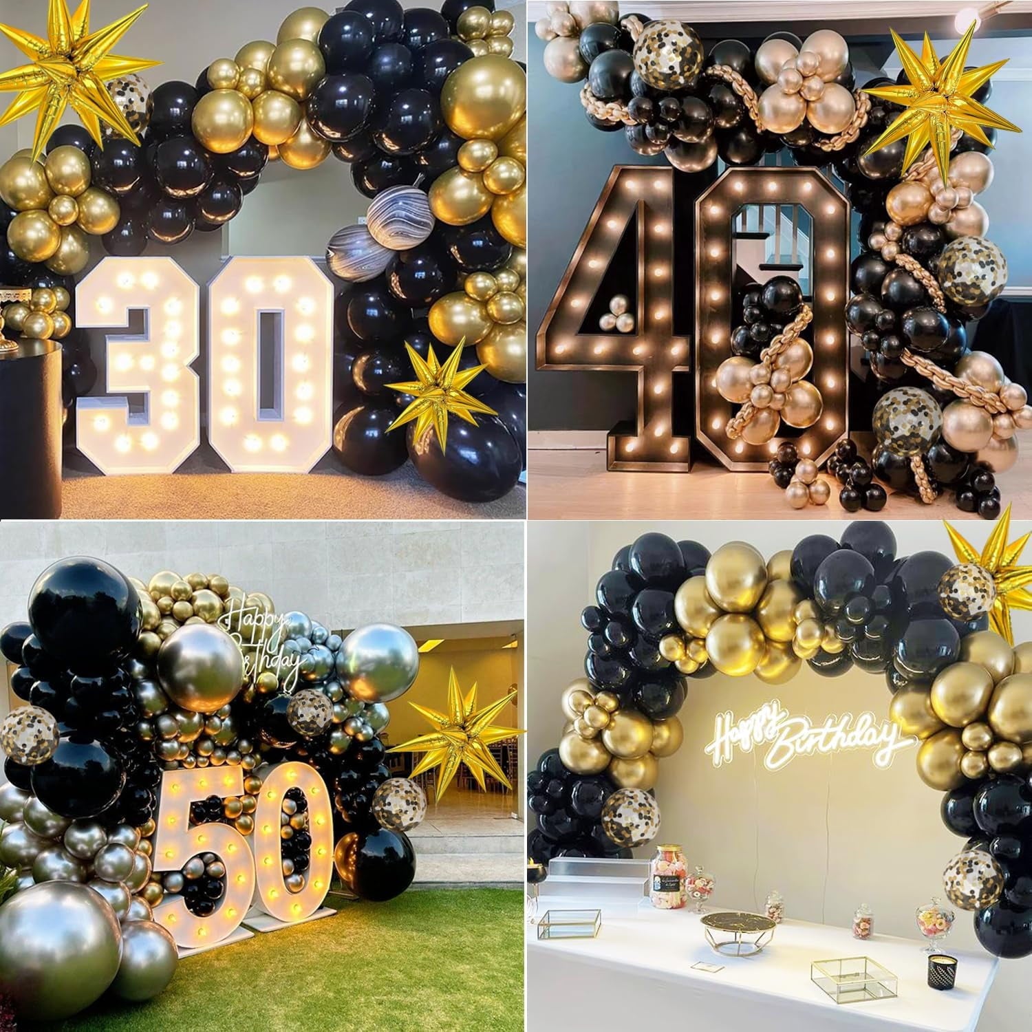 Black and Gold Balloons Garland Arch Kit, Black Gold Confetti Balloons for Class 2025 Graduation Grad Party Decorations Birthday Retirement Prom Bachelorette Pool Party Anniversary Decorations