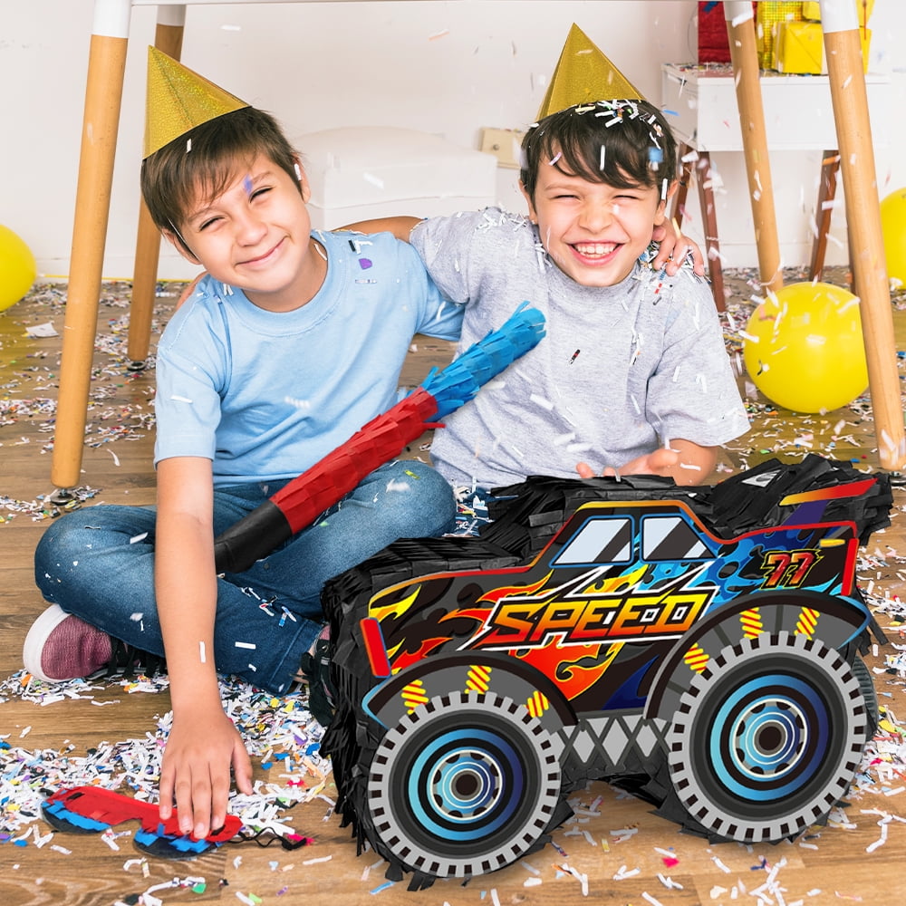 Truck Pinata for Party Supplies Monster Truck Pinata Car Pinata with Stick and Blindfold for Boys Party Decoration, Cool Birthday Party Supplies