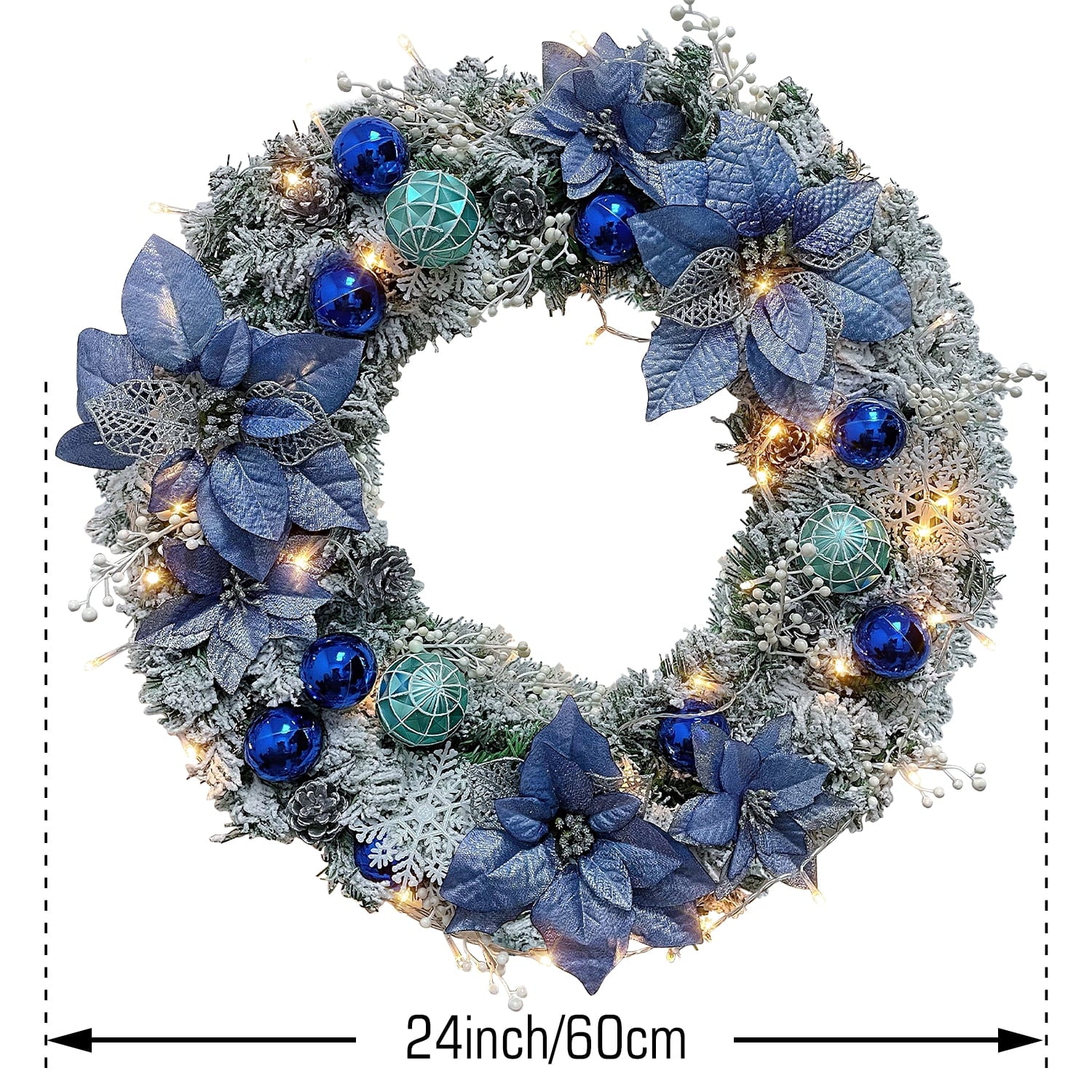 iHeartyard 24inch Wreath for Front Door, 50 LED Festival Wreaths Holiday Accents, Indoor & Outdoor Decorations