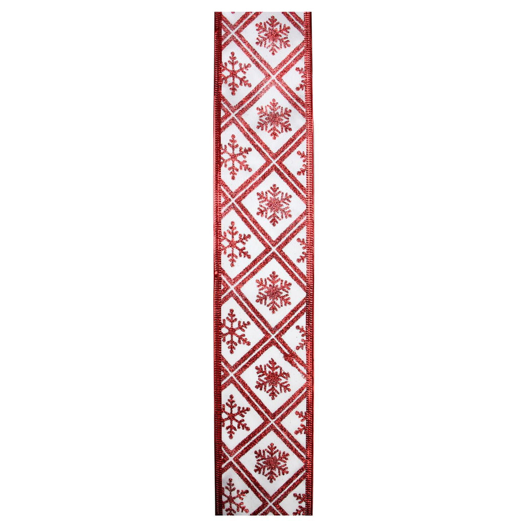 White & Red Snowflake Wired Christmas Craft Ribbon