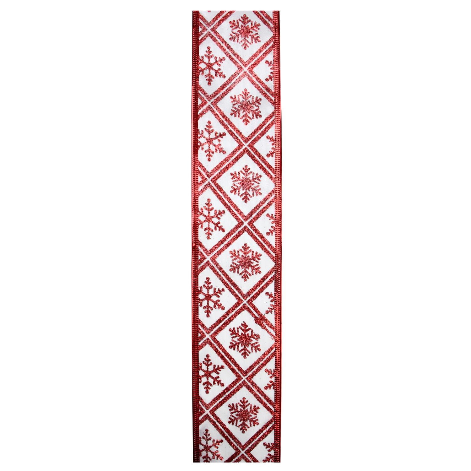 White & Red Snowflake Wired Christmas Craft Ribbon