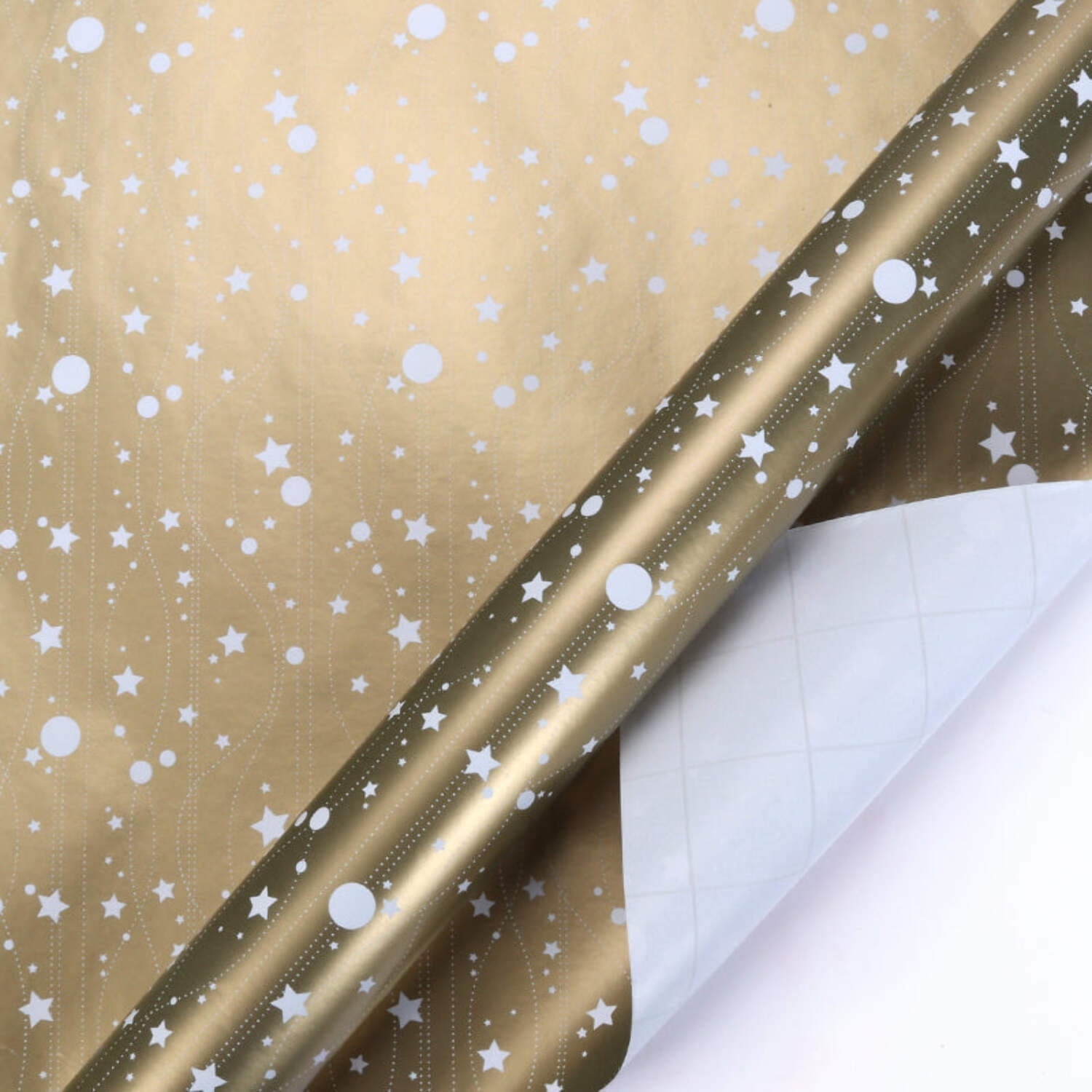 LaRibbons 30" x 10' Wrapping Paper Bundle (4 Roll Pack) White,Ivory,Gold Herringbone,Dots,Triangles,Art Deco