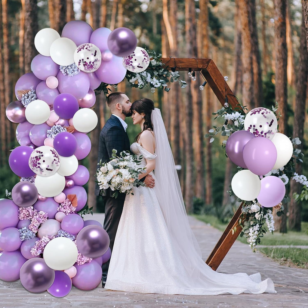 65 Pcs 12 Inches Lavender Purple Balloons, Purple Metallic and Confetti Balloons for Valentine's Day, Baby Shower, Girls Birthday, Wedding, Anniversary Party Decorations