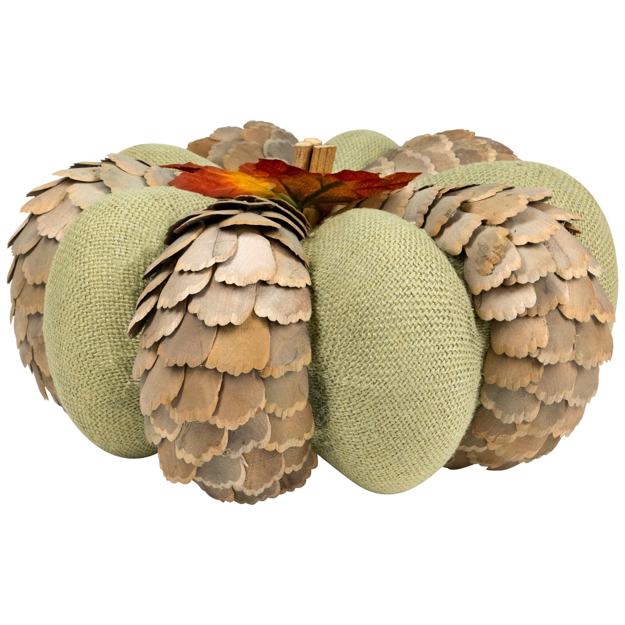 10" Green and Brown Autumn Harvest Tabletop Pumpkin
