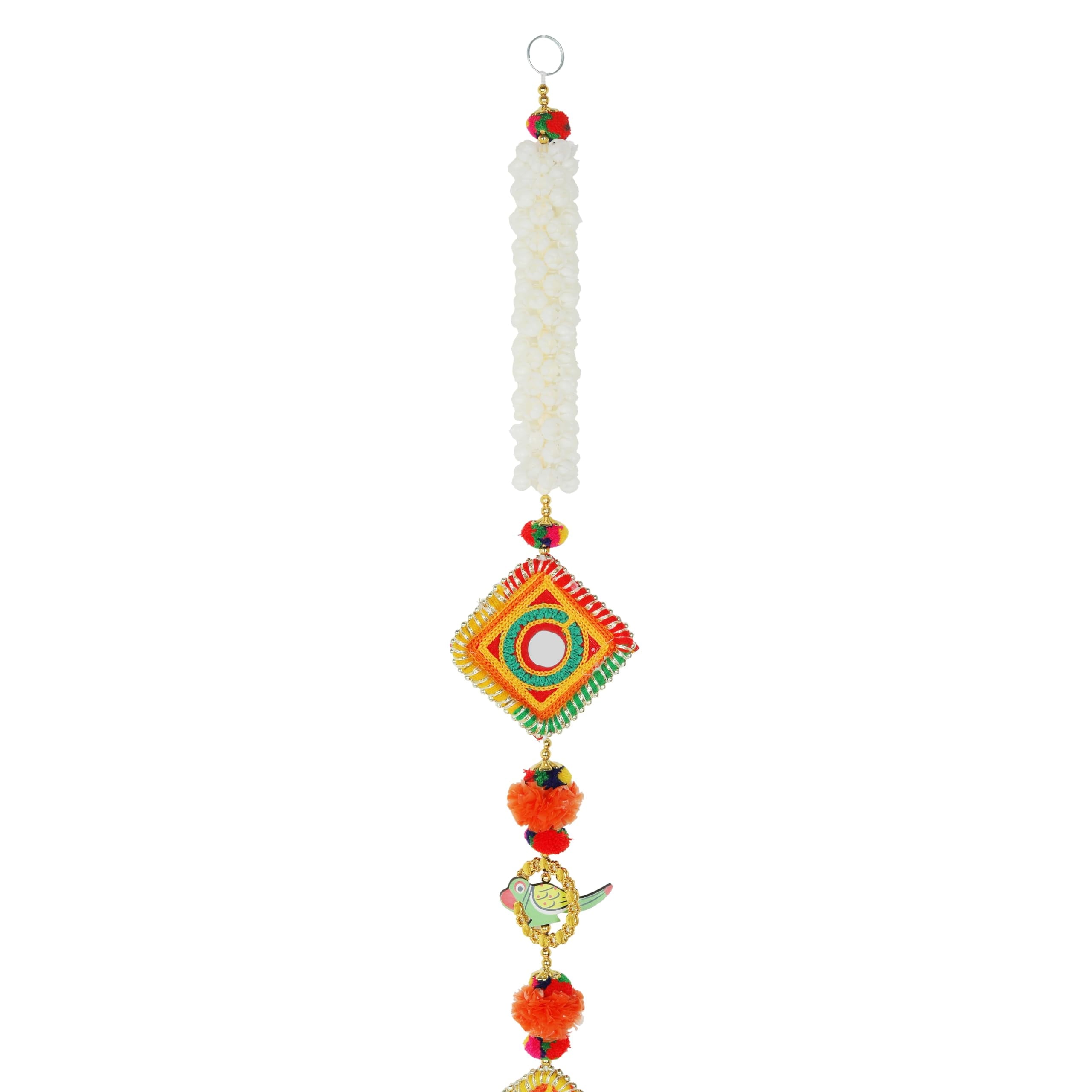 Set of 2 Door Hanging with Artificial Marigold & Mogra Flower with Square Parrot Birds String Hangings for Home Wall Temple Door Festival Indian Traditional Festival Decoration(Size:-40"X4")