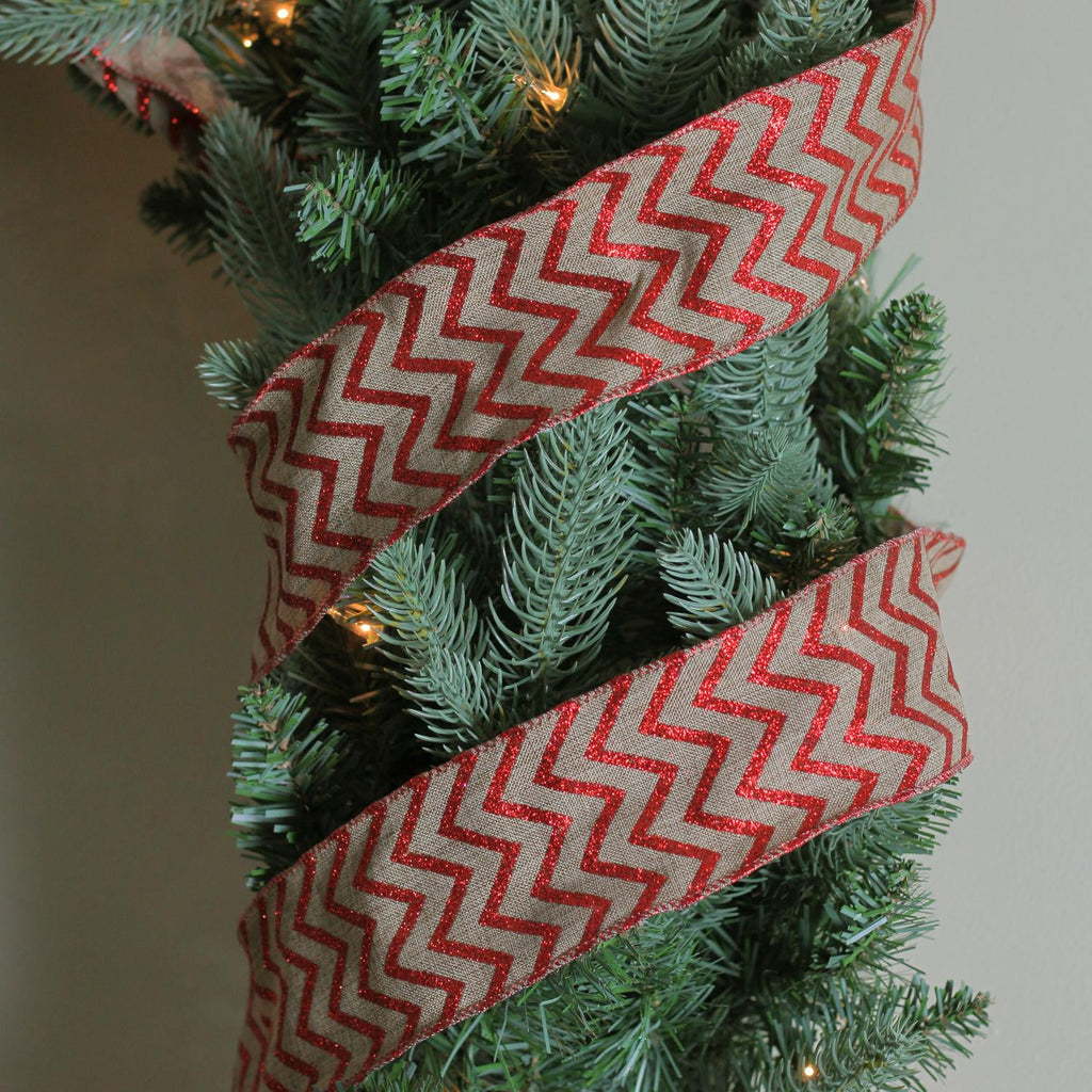 Red & White Chevron Wired Christmas Craft Ribbon