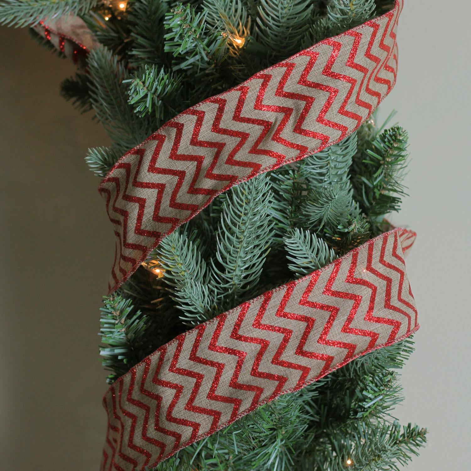 Red & White Chevron Wired Christmas Craft Ribbon