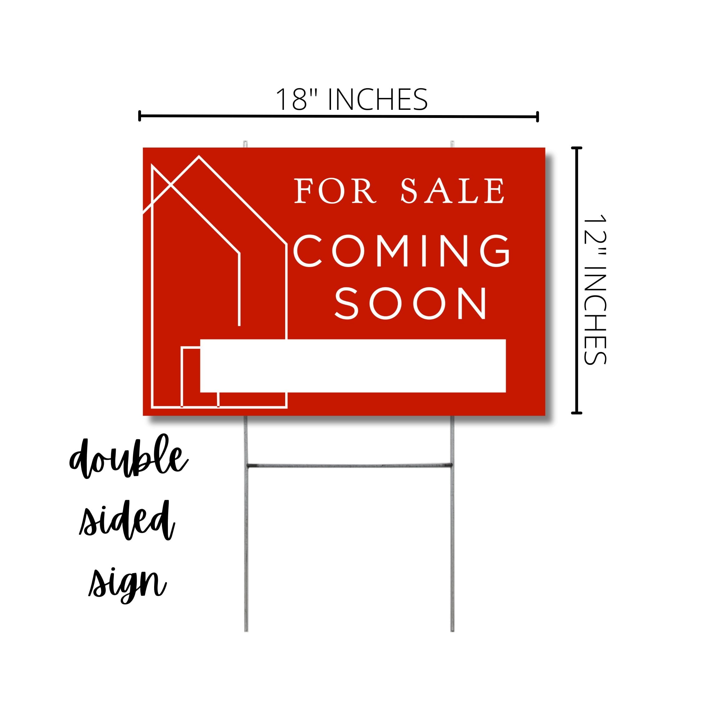 Coming Soon Real Estate Sign for Home  12 x 18 Yard Sign with H Frame Stake Home Double Sided Open House Realtor For Sale by Owner Classy Red White Minimalist Modern