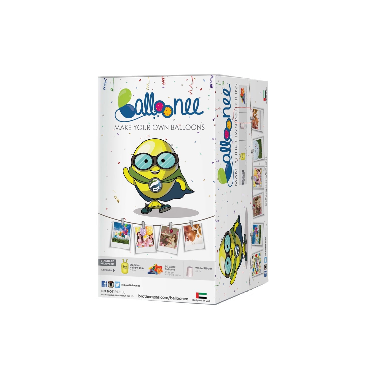 Balloonee Standard Disposable Helium Party Kit, Helium Tank for Balloons At Home, 7 Cu Ft Helium Balloon Pump Kit with 30 Assorted Latex Balloons