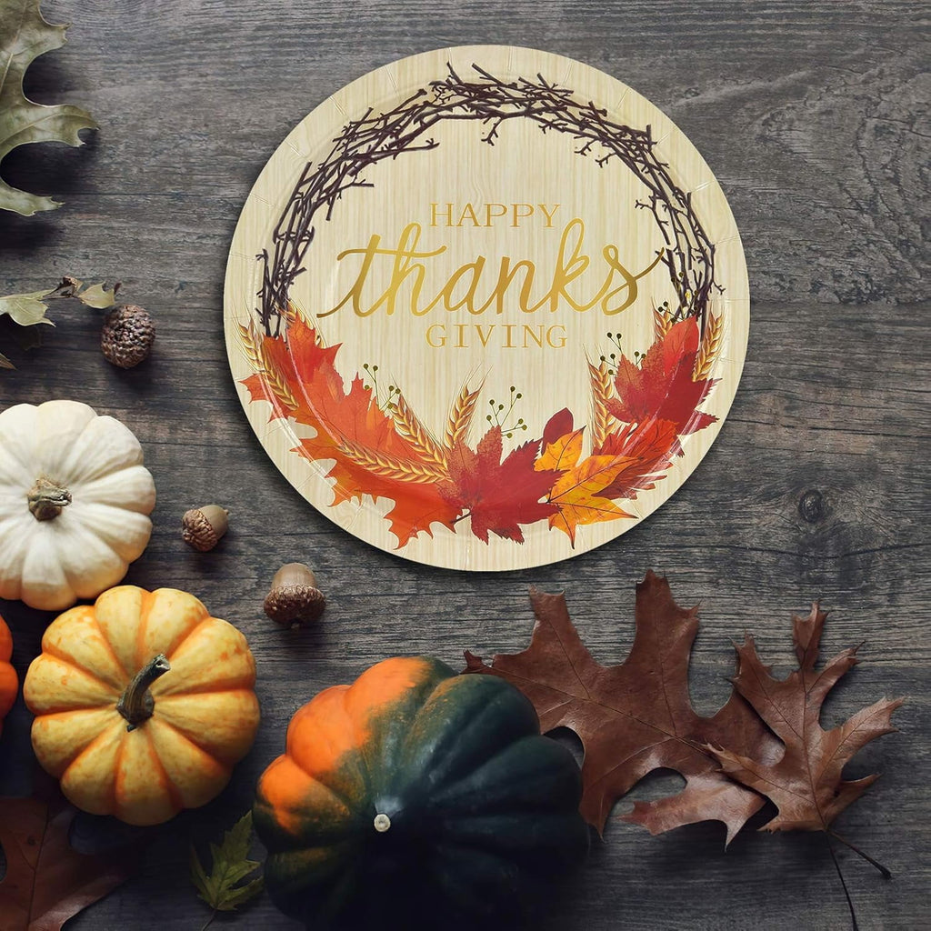 Caltero 200 PCS Thanksgiving Plates and Napkins Serves 50 Guests, Maple Leaves Disposable Dinnerware Set for Fall Holiday Thanksgiving Party Supplies
