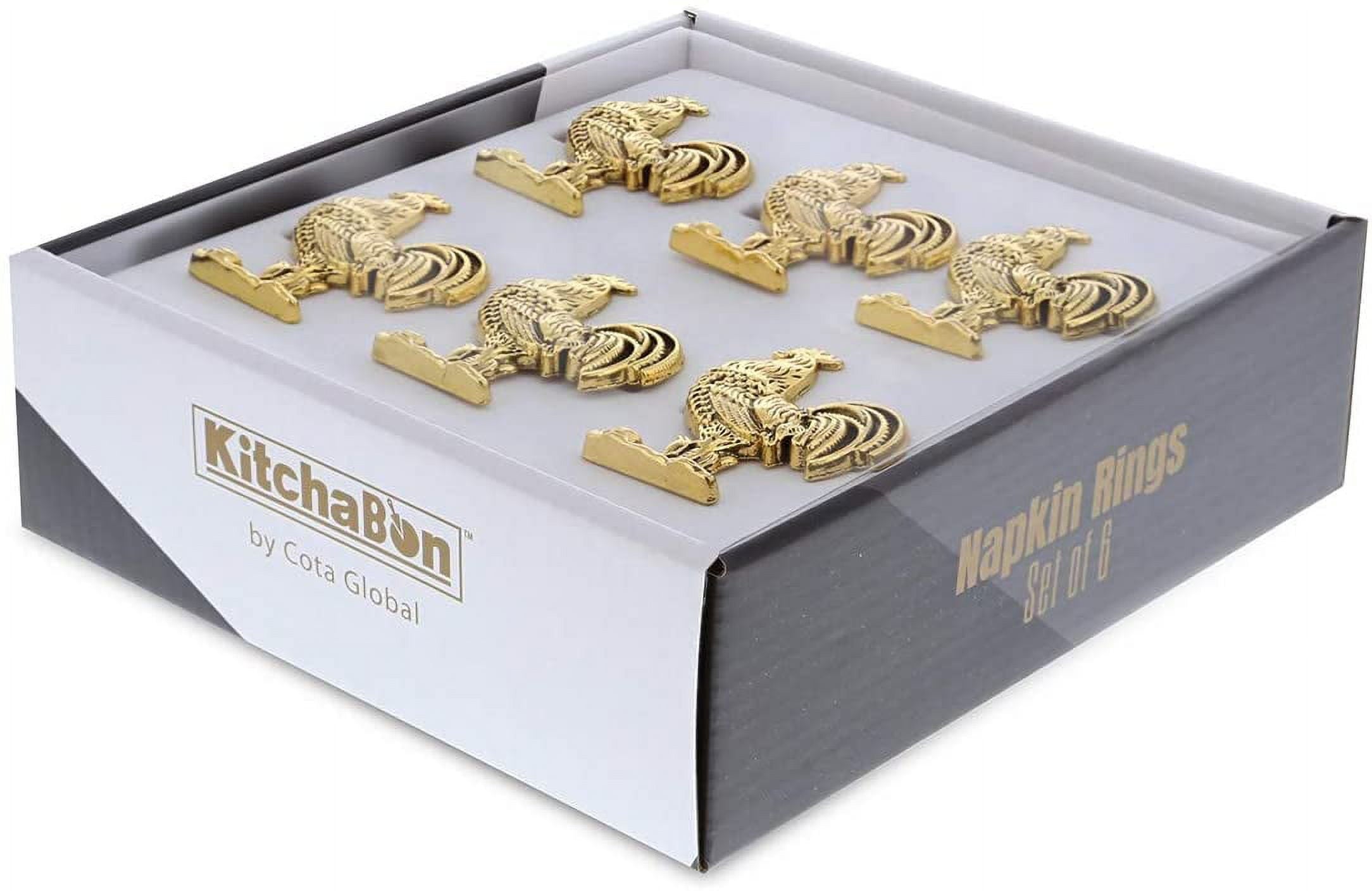 KitchaBon Gold Napkin Rings Set of 6, Table Setting Centerpiece Decor Napkins Ring Holders, Napkin Ring Packs for Family Holiday Dinner, Fancy Banquet & Wedding Decorations for Reception- Rooster