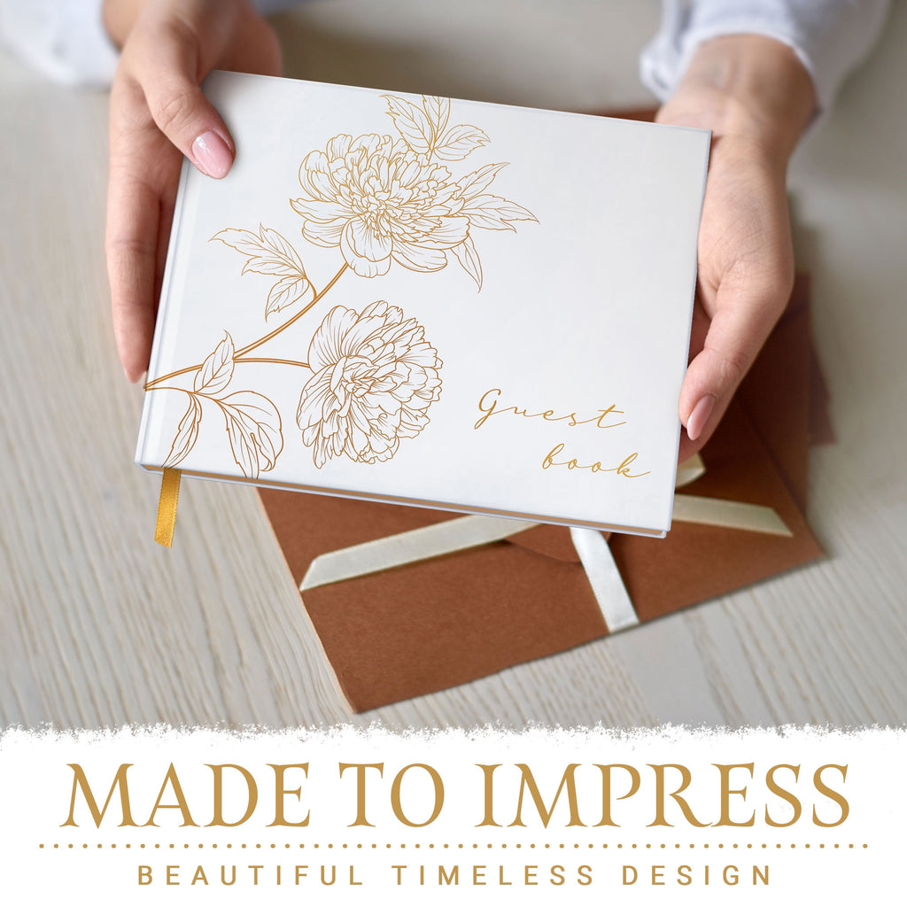 Lovely J Dragonfly Gold Stamped Floral Wedding Guest Book with Pen